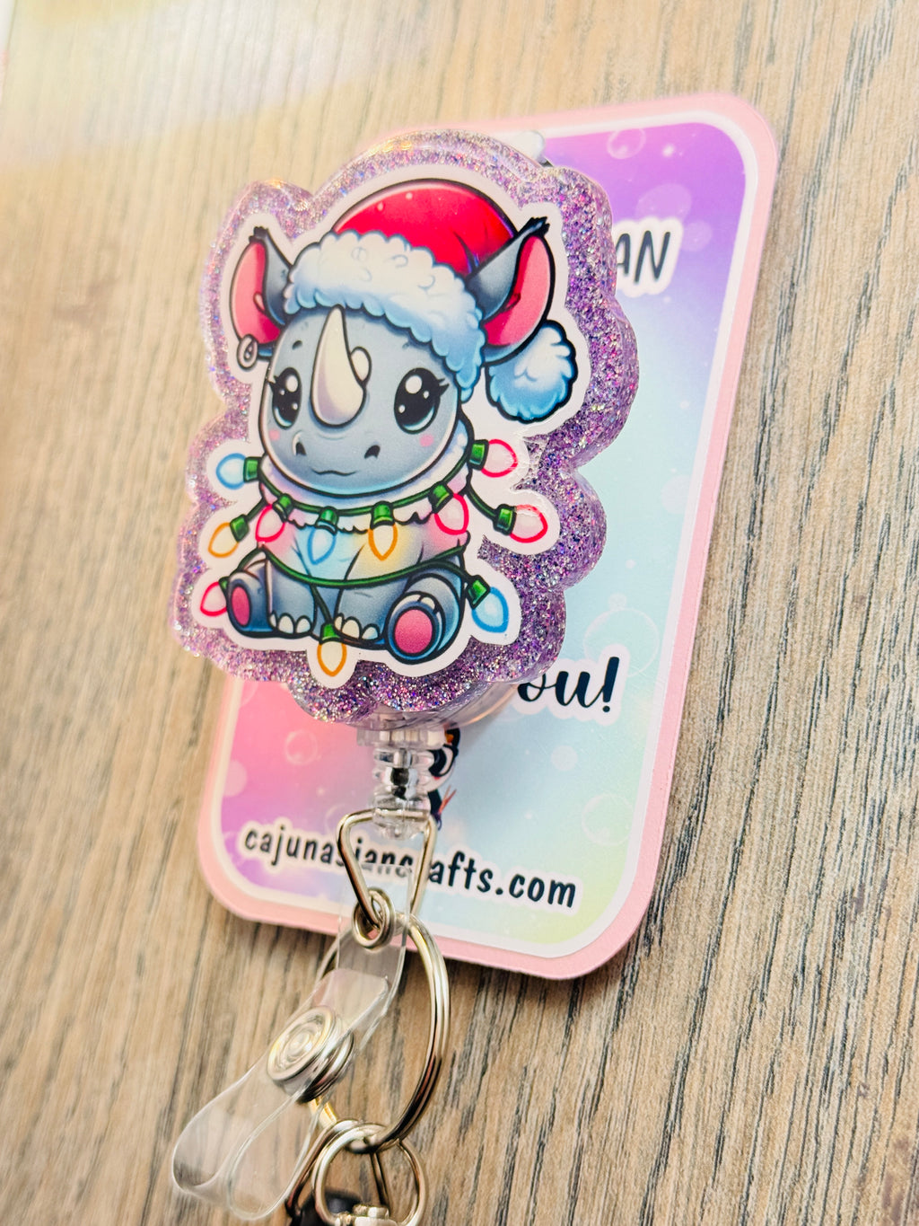 Cute Christmas Rhino Anime Inspired Badge Reel