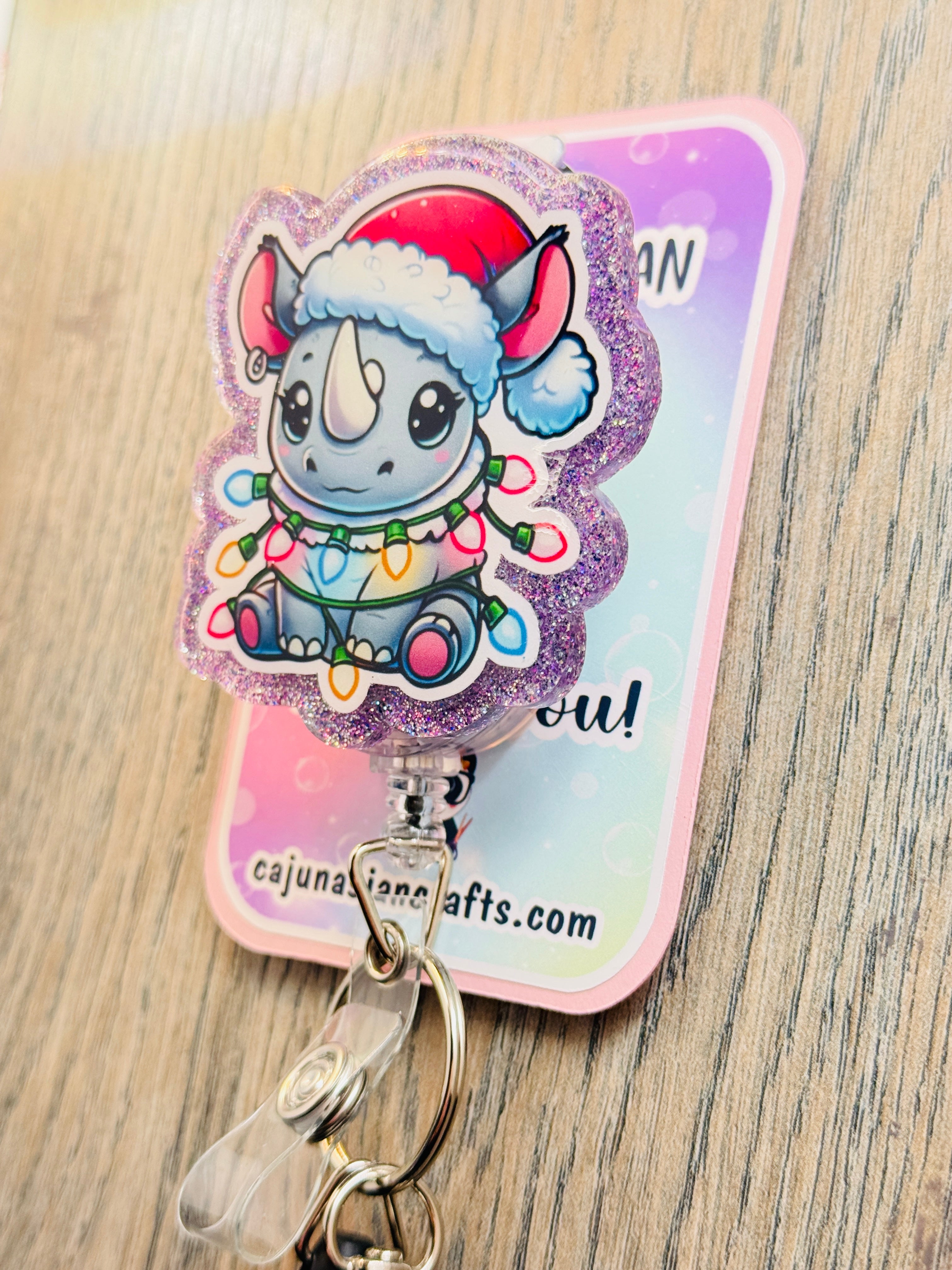 Cute Christmas Rhino Anime Inspired Badge Reel