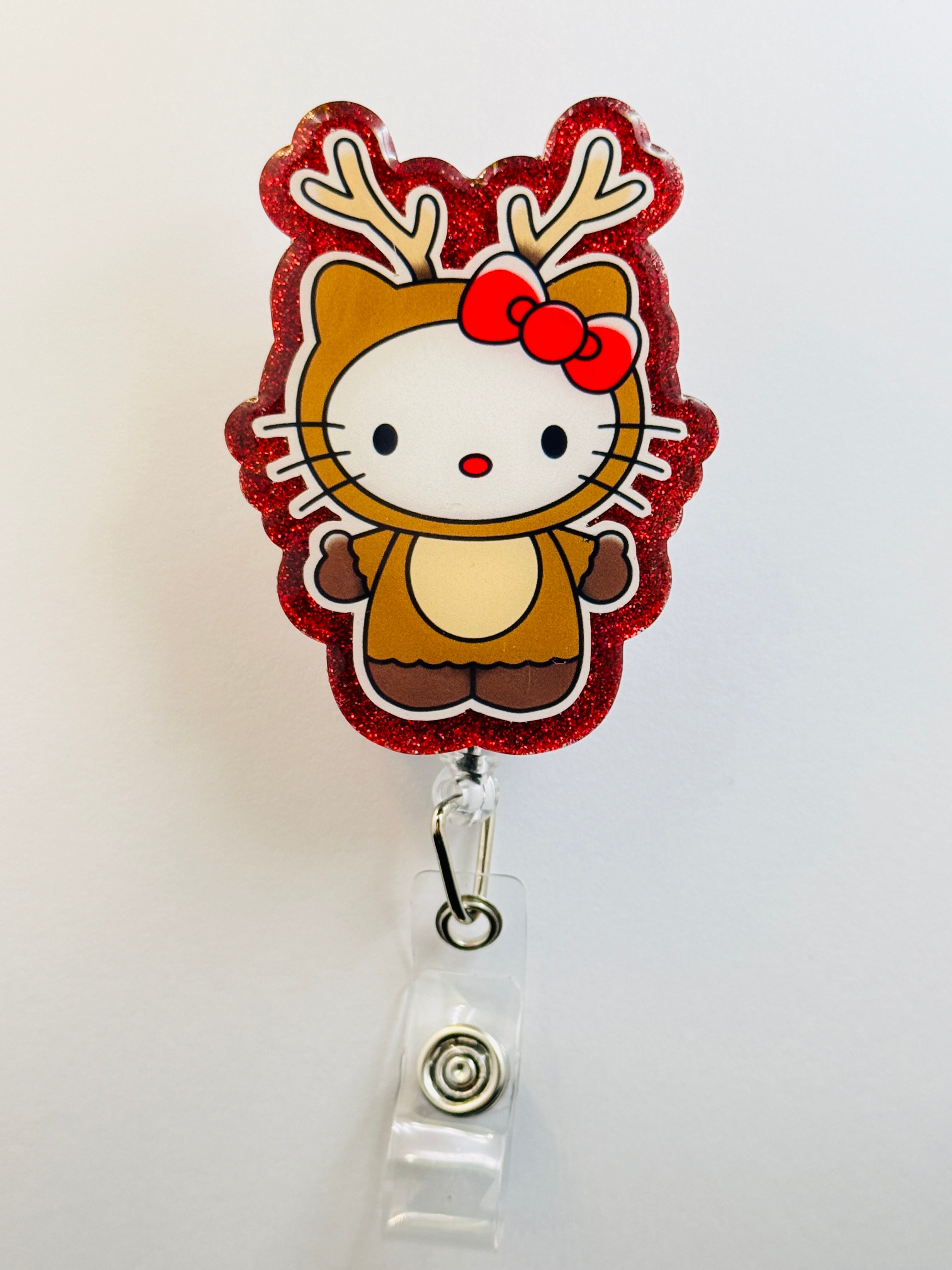 Christmas Reindeer Kitty Inspired Badge Reel