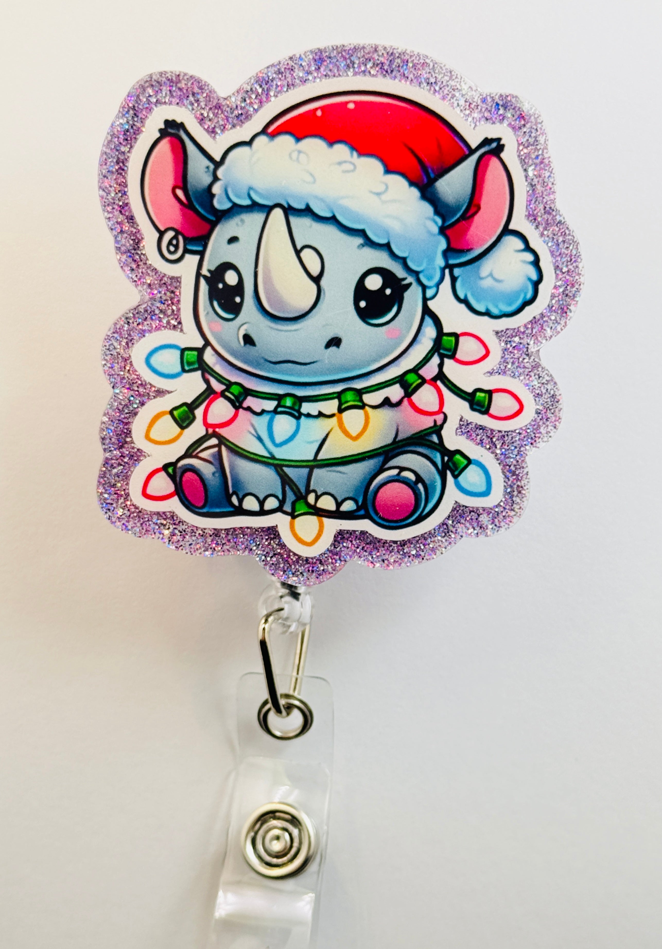 Cute Christmas Rhino Anime Inspired Badge Reel