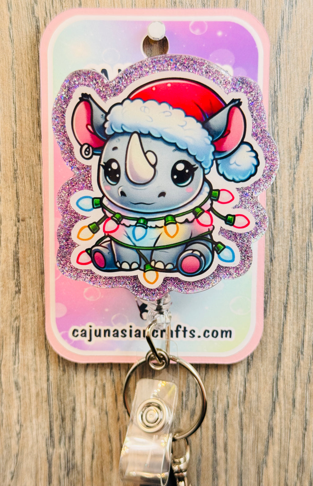Cute Christmas Rhino Anime Inspired Badge Reel