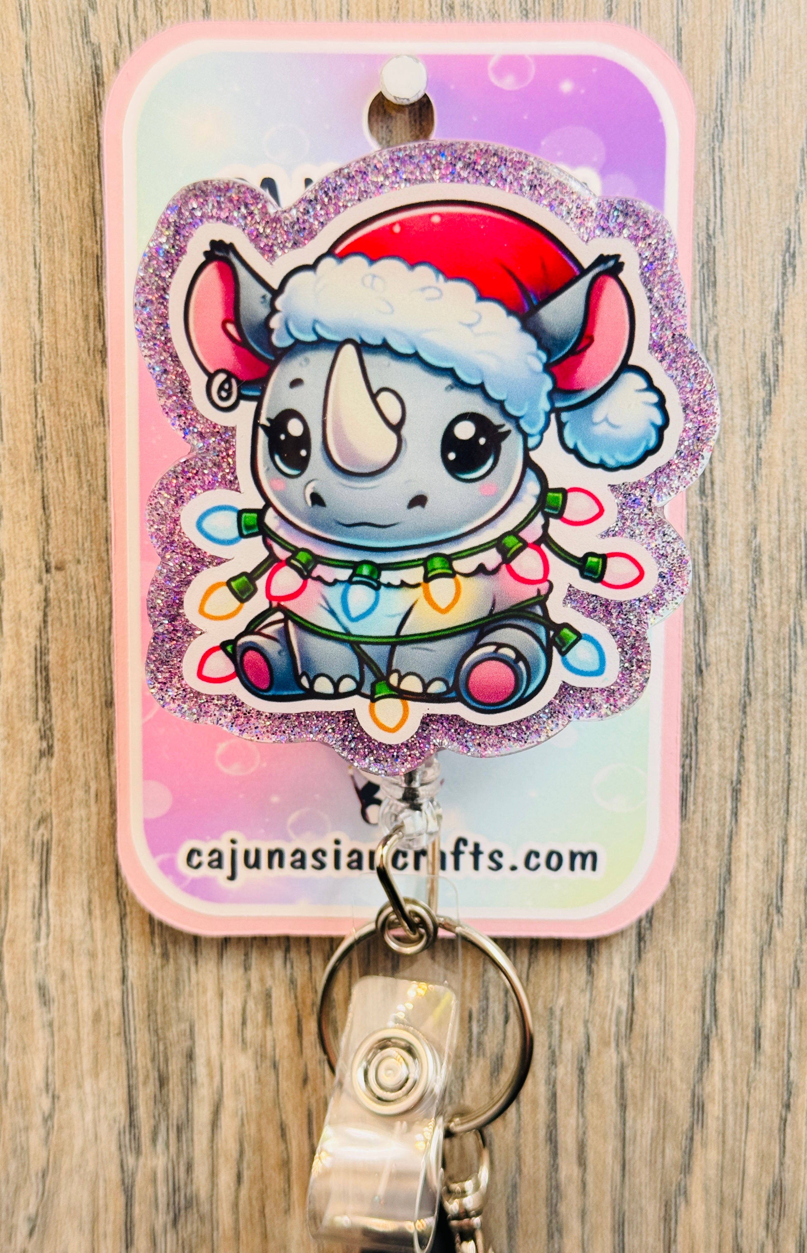 Cute Christmas Rhino Anime Inspired Badge Reel