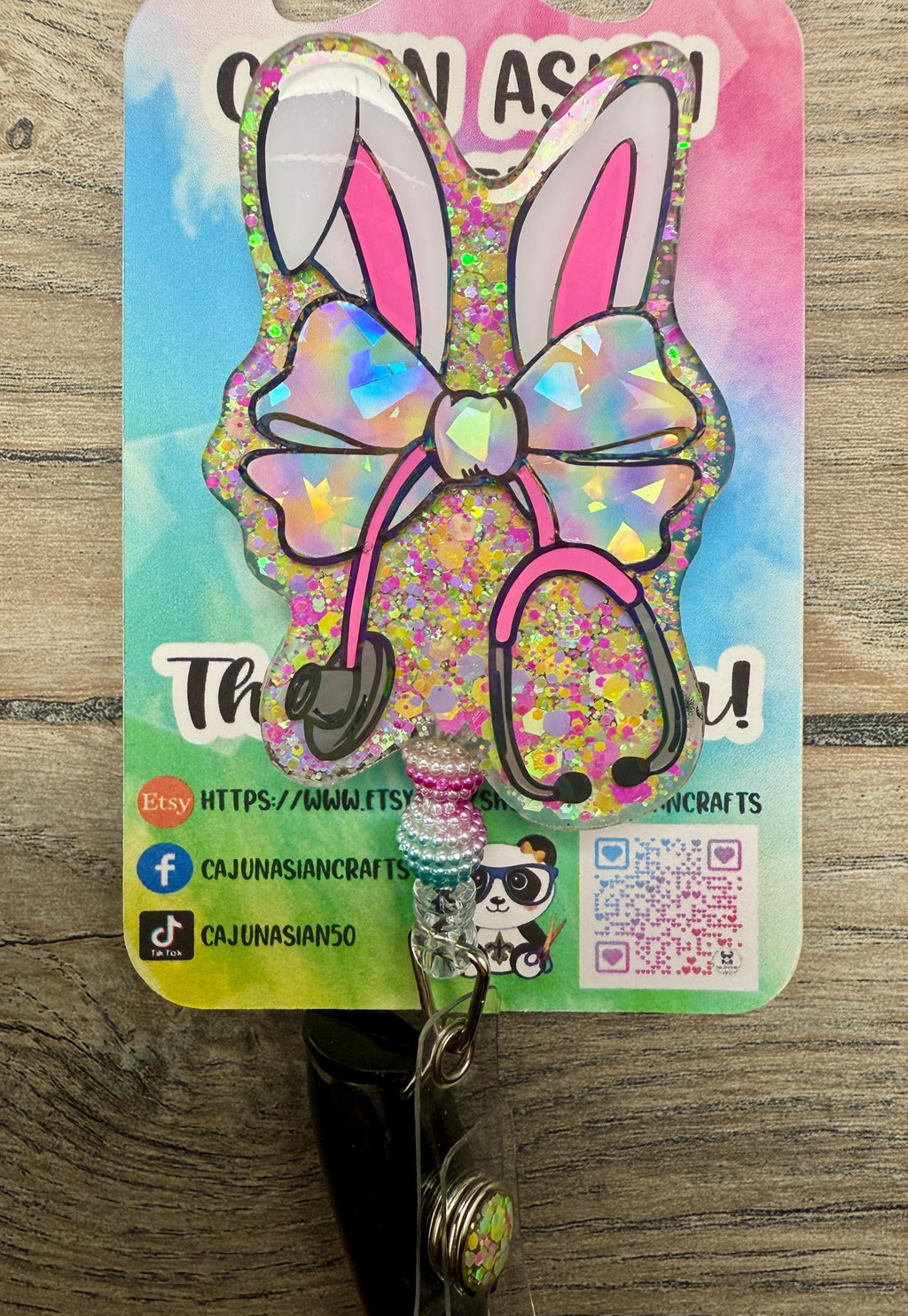 Bunny Bow Stethoscope Badge Reel/ID Clip-Retractable Clips-(Alligator, Belt, MRI Safe, Carabiner) & Non-Retractable Clips