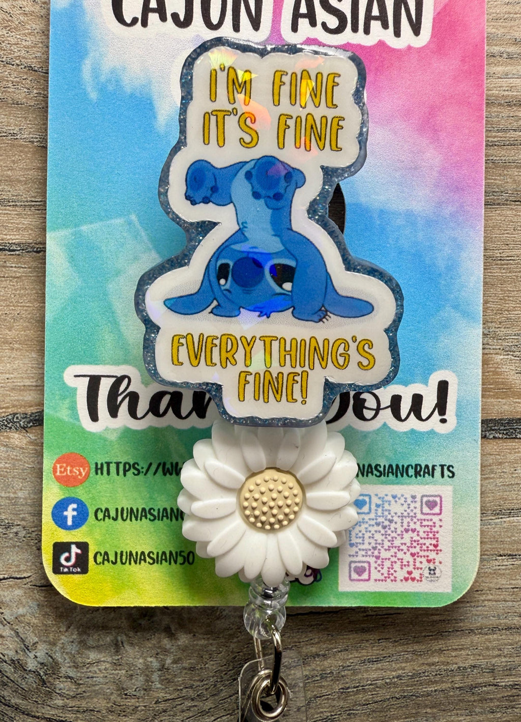 Everything's Fine Stitch Badge Reel/ID Holder Retractable Clips-(Alligator, Belt, MRI Safe, Carabiner) & Non-Retractable Clips