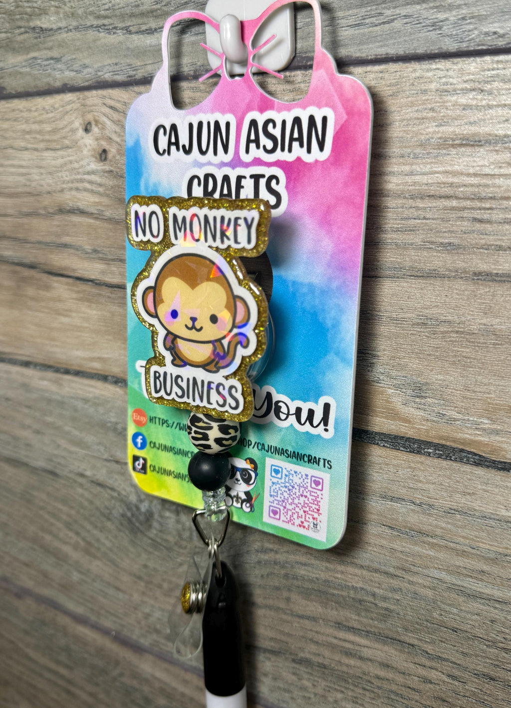 Cute No Monkey Business Badge Reel/ID Clip-Retractable Clips-(Alligator, Belt, MRI Safe, Carabiner) & Non-Retractable Clips