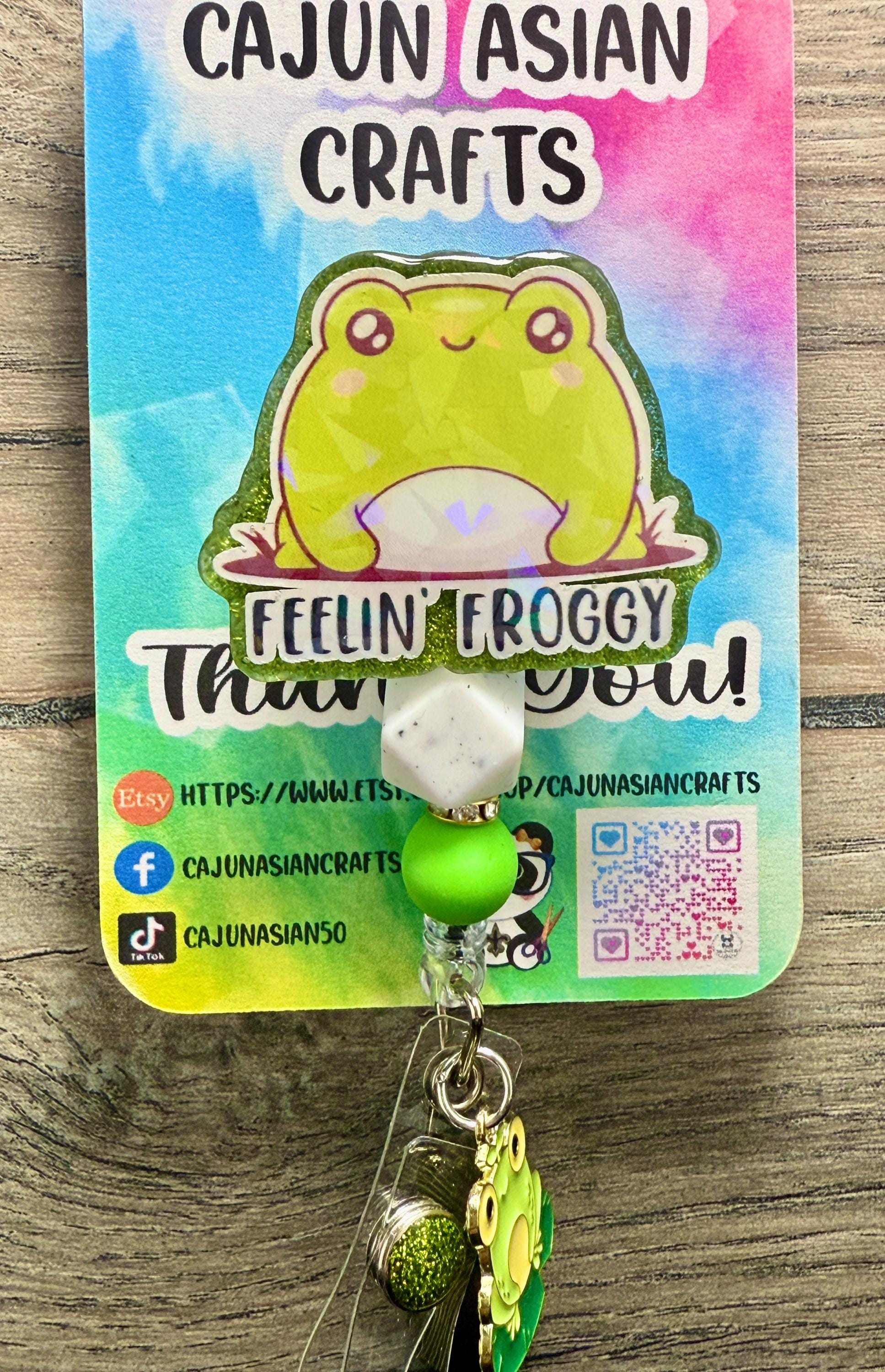 Cute Feelin' Froggy Badge Reel/ID Clip Retractable-(Alligator, Belt, MRI Safe, Carabiner Clips) & Non-Retractable Clips