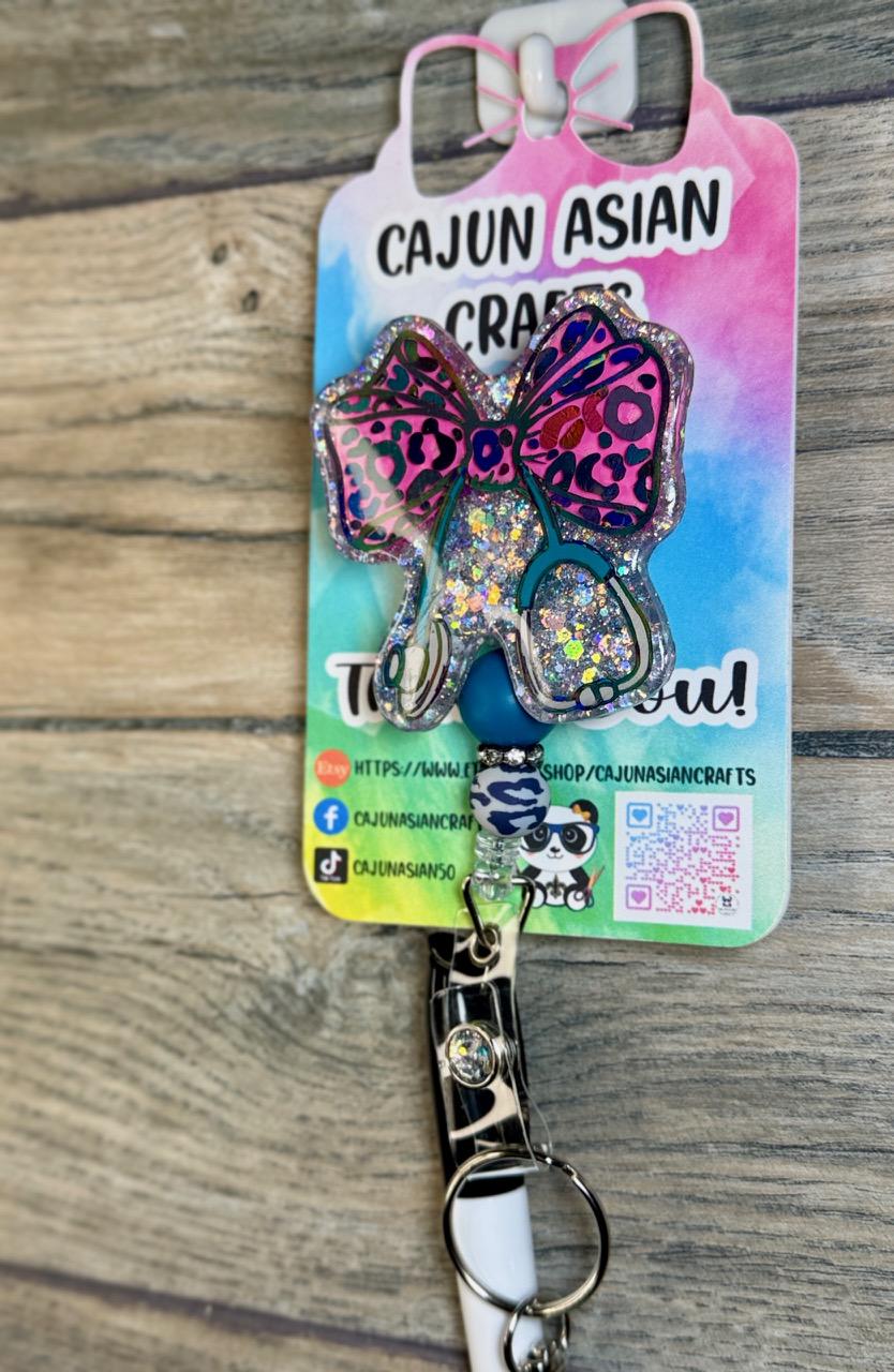 Stethoscope Bow Badge Reel/ ID Clip-Retractable Clips-(Alligator, Belt, MRI Safe, Carabiner) & Non-Retractable Clips