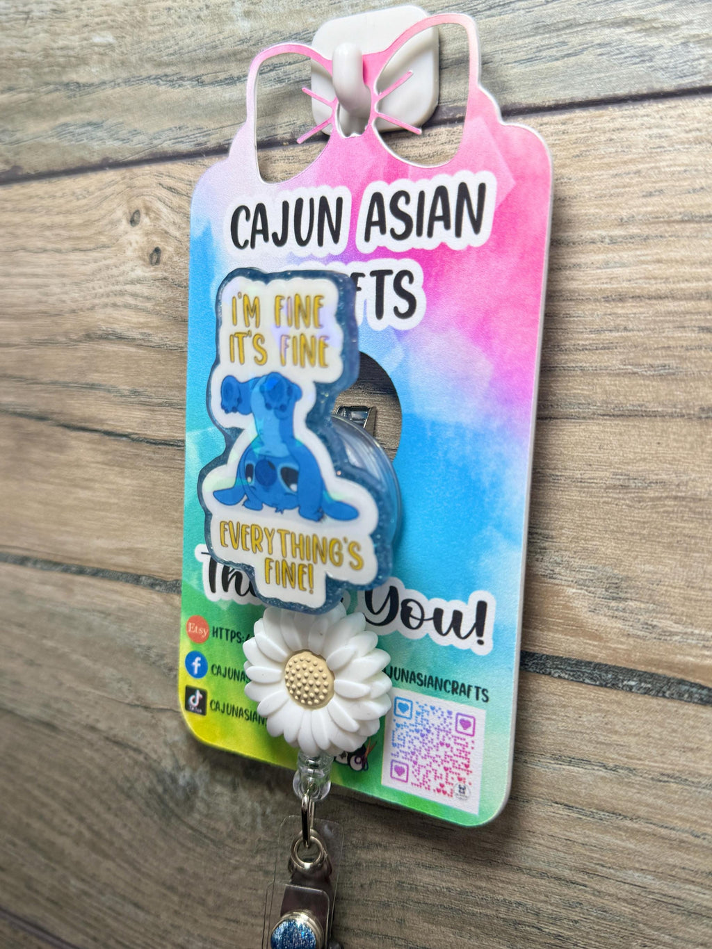 Everything's Fine Stitch Badge Reel/ID Holder Retractable Clips-(Alligator, Belt, MRI Safe, Carabiner) & Non-Retractable Clips