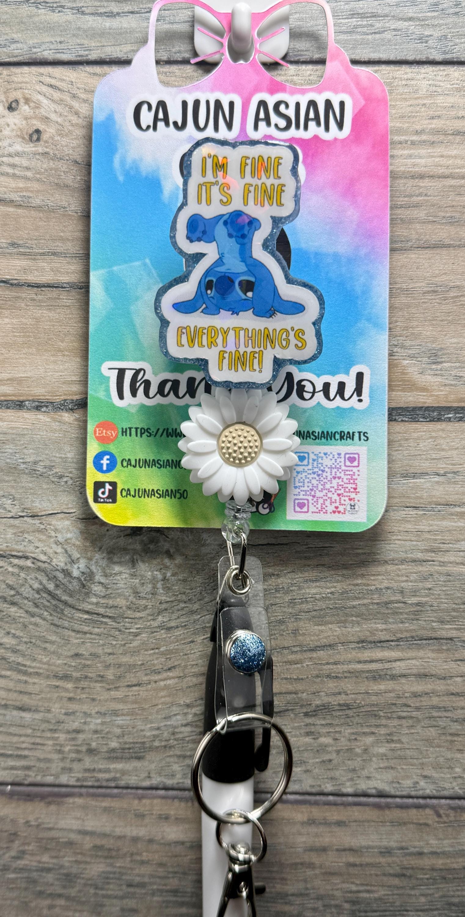 Everything's Fine Stitch Badge Reel/ID Holder Retractable Clips-(Alligator, Belt, MRI Safe, Carabiner) & Non-Retractable Clips