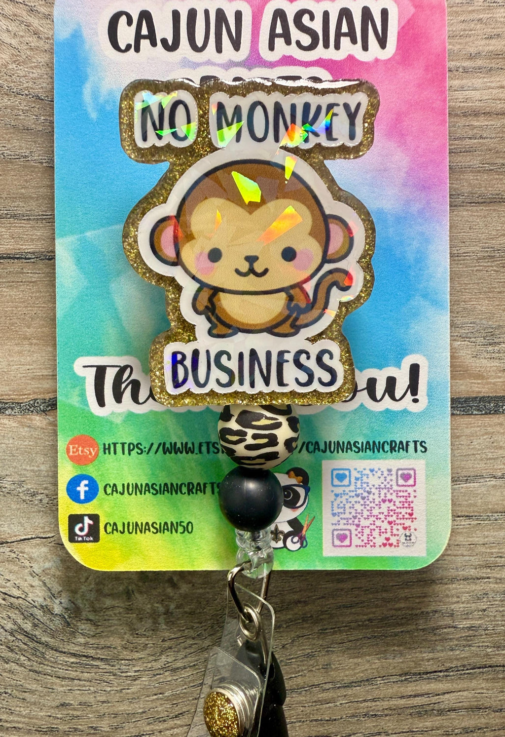 Cute No Monkey Business Badge Reel/ID Clip-Retractable Clips-(Alligator, Belt, MRI Safe, Carabiner) & Non-Retractable Clips