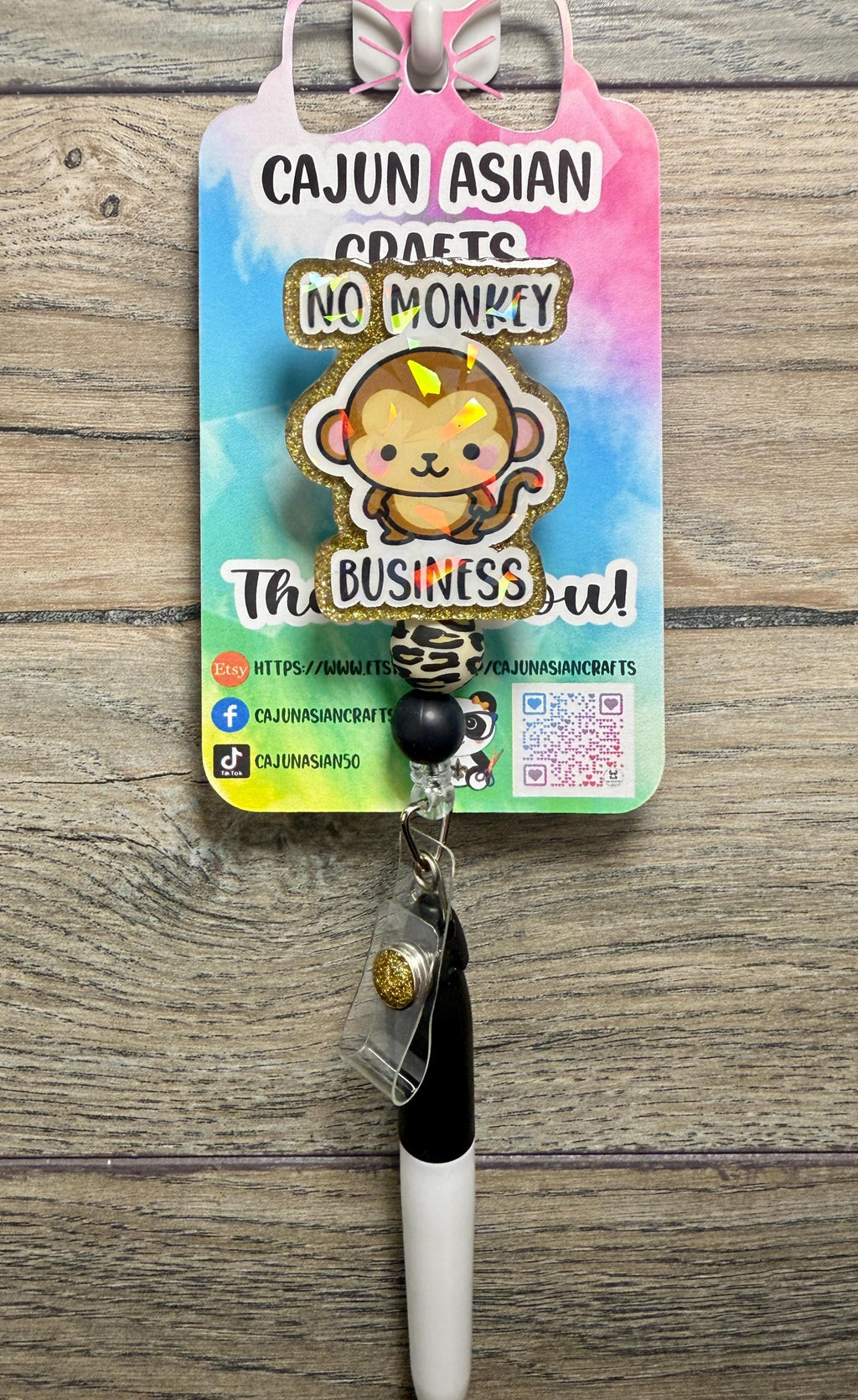 Cute No Monkey Business Badge Reel/ID Clip-Retractable Clips-(Alligator, Belt, MRI Safe, Carabiner) & Non-Retractable Clips