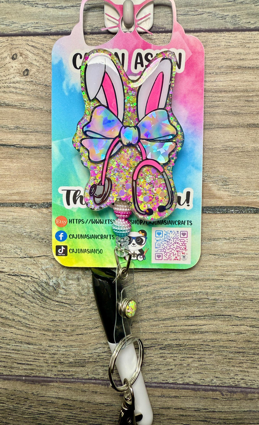 Bunny Bow Stethoscope Badge Reel/ID Clip-Retractable Clips-(Alligator, Belt, MRI Safe, Carabiner) & Non-Retractable Clips