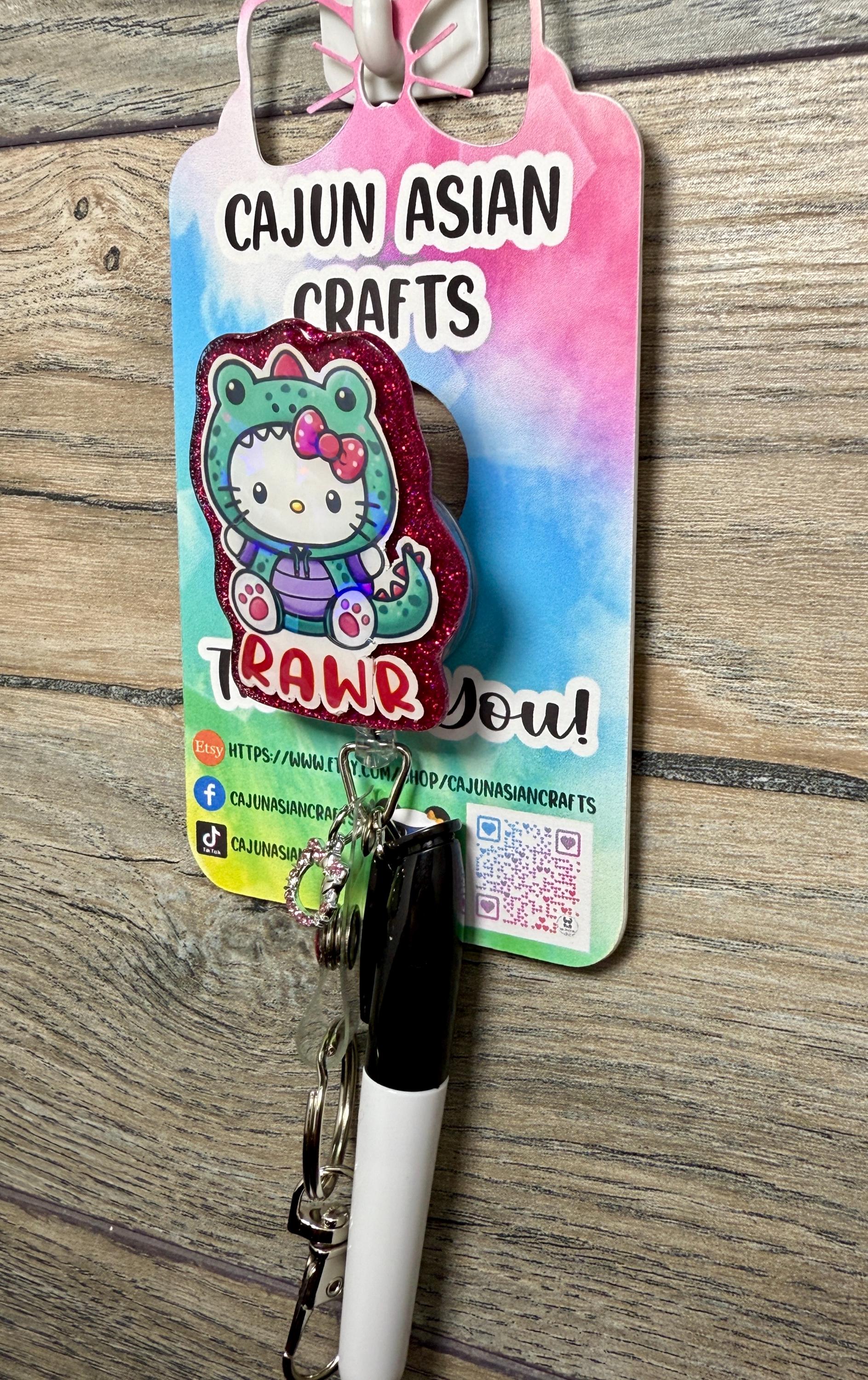 Cute Dinosaur Kitty Badge Reel/ID Clip Retractable-(Alligator, Belt, MRI Safe, Carabiner Clips) & Non-Retractable Clips