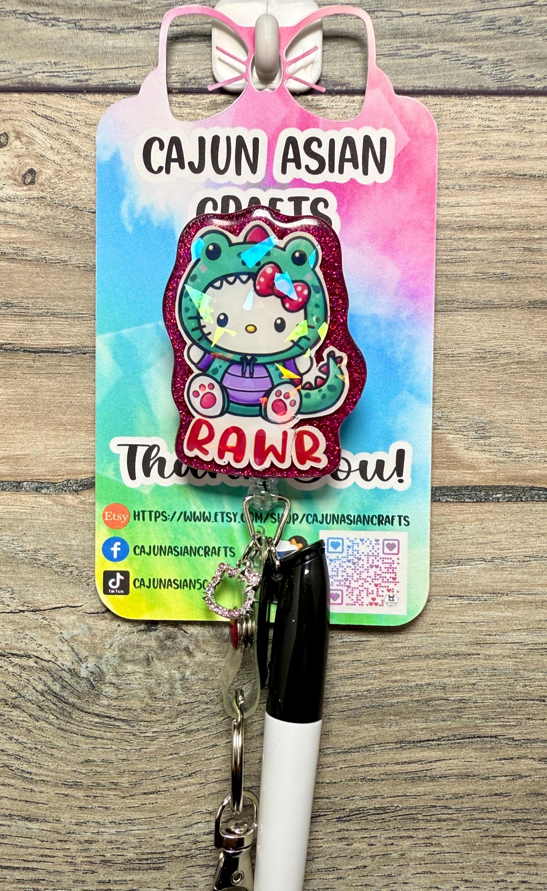 Cute Dinosaur Kitty Badge Reel/ID Clip Retractable-(Alligator, Belt, MRI Safe, Carabiner Clips) & Non-Retractable Clips