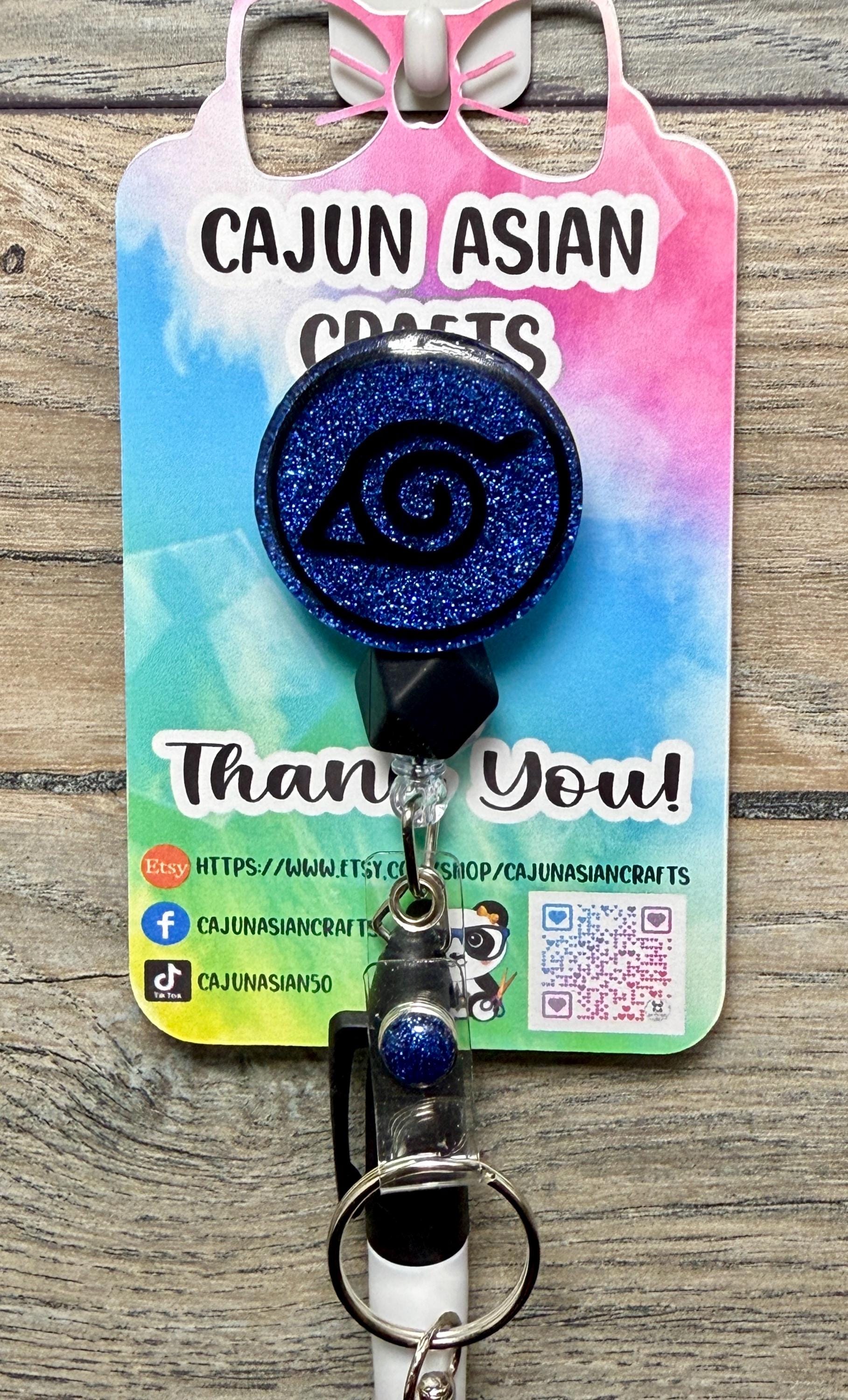 Blue Hidden Leaf Anime Badge Reel/ID Clip Retractable-(Alligator, Belt, MRI Safe, Carabiner Clips) & Non-Retractable Clips