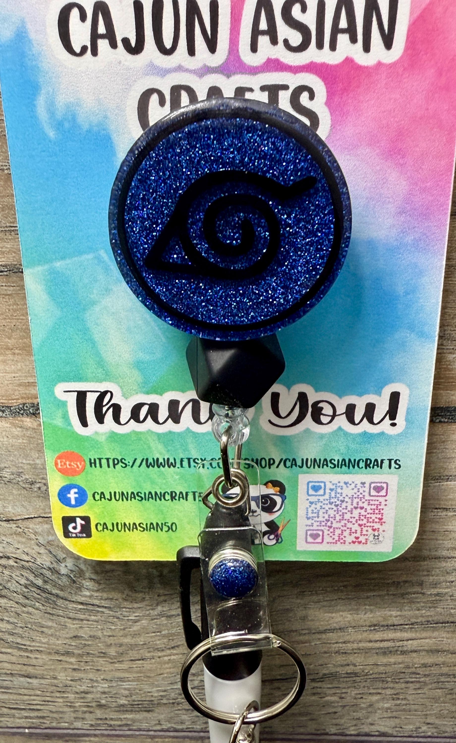 Blue Hidden Leaf Anime Badge Reel/ID Clip Retractable-(Alligator, Belt, MRI Safe, Carabiner Clips) & Non-Retractable Clips
