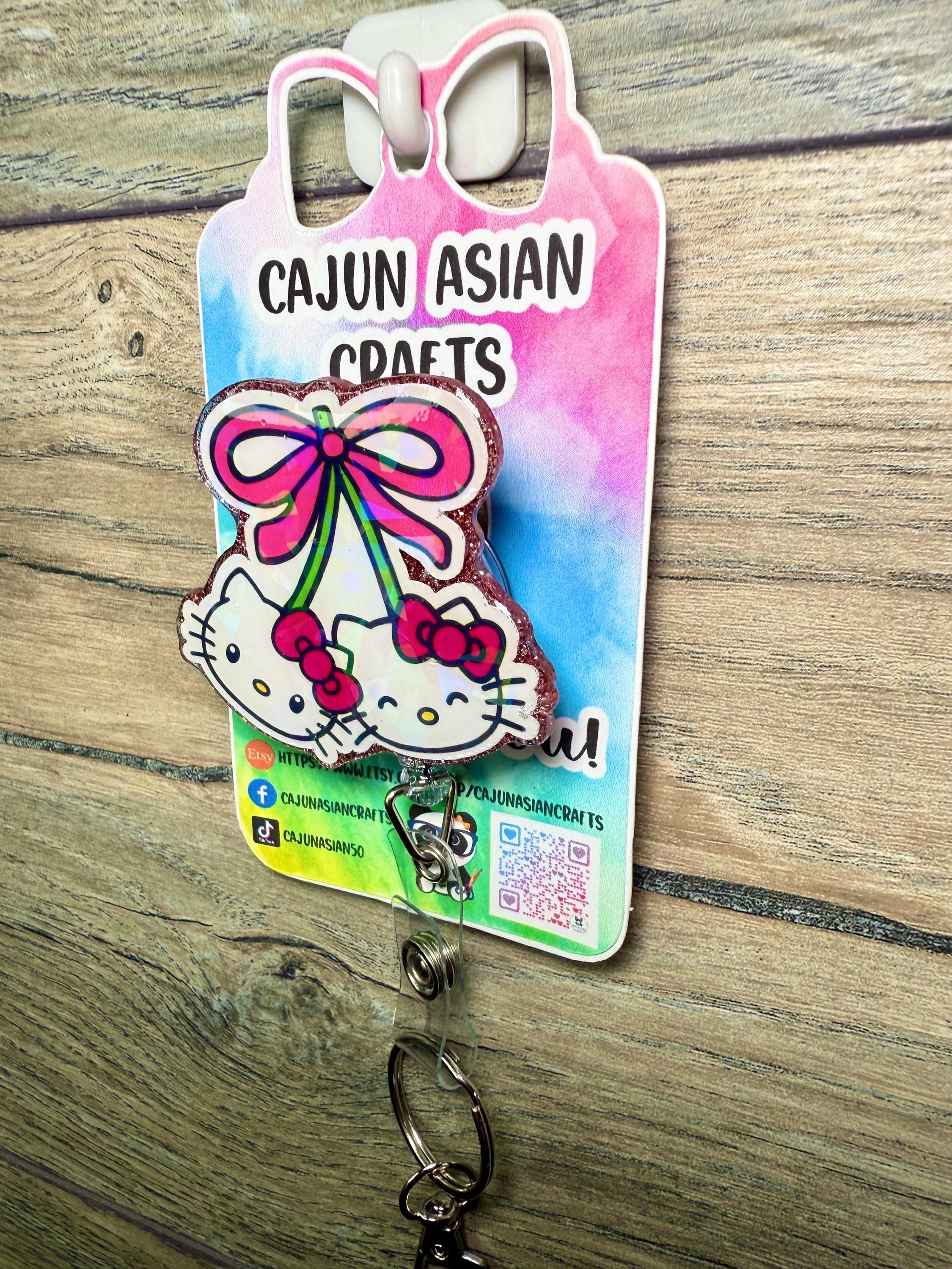 Anime Cherry Kitty Badge Reel/ID Clip Retractable-(Alligator, Belt, MRI Safe, Carabiner Clips) & Non-Retractable Clips