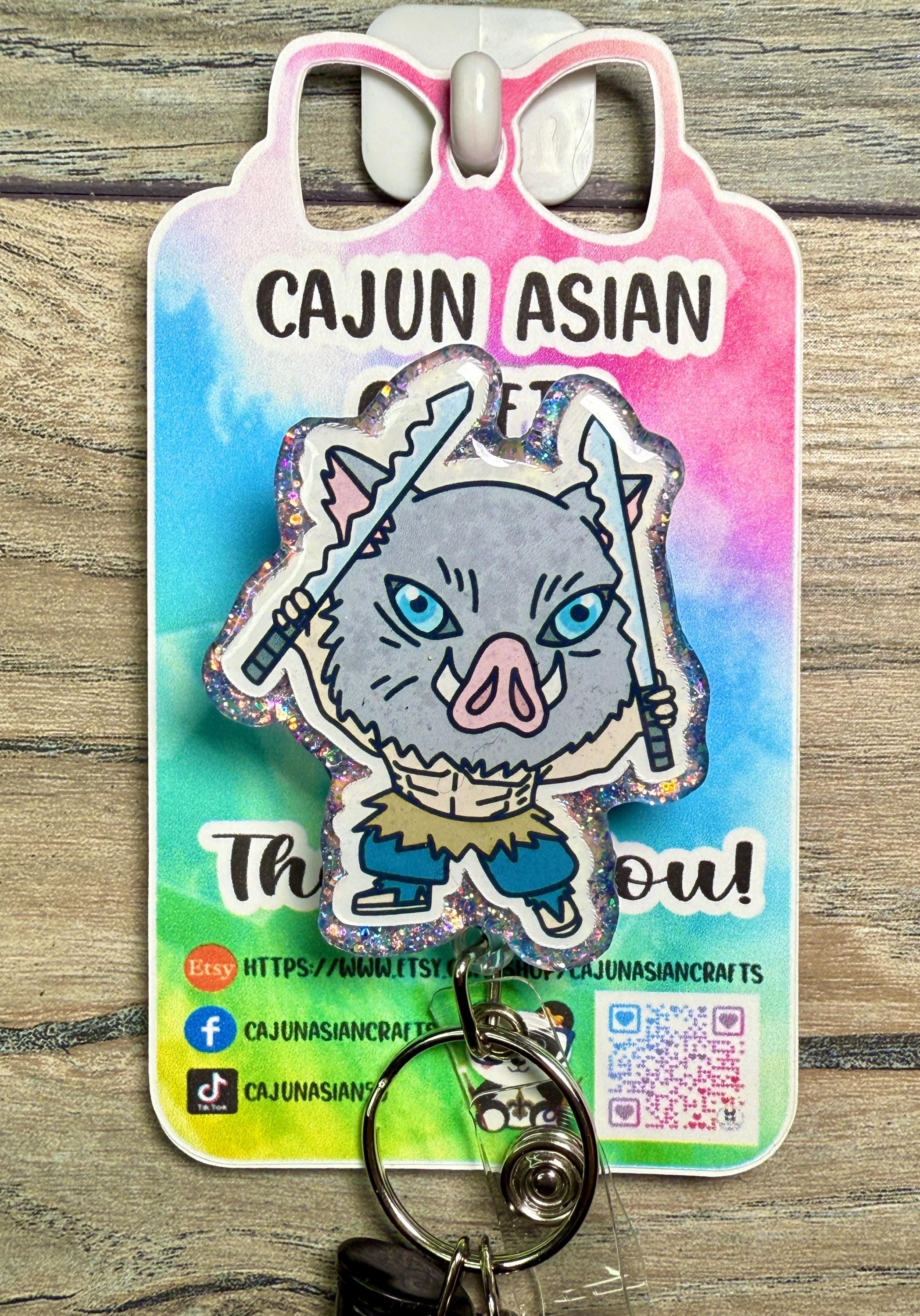 Cute Demon Anime Boar Badge Reel/ID Clip Retractable-(Alligator, Belt, MRI Safe, Carabiner Clips) & Non-Retractable Clips