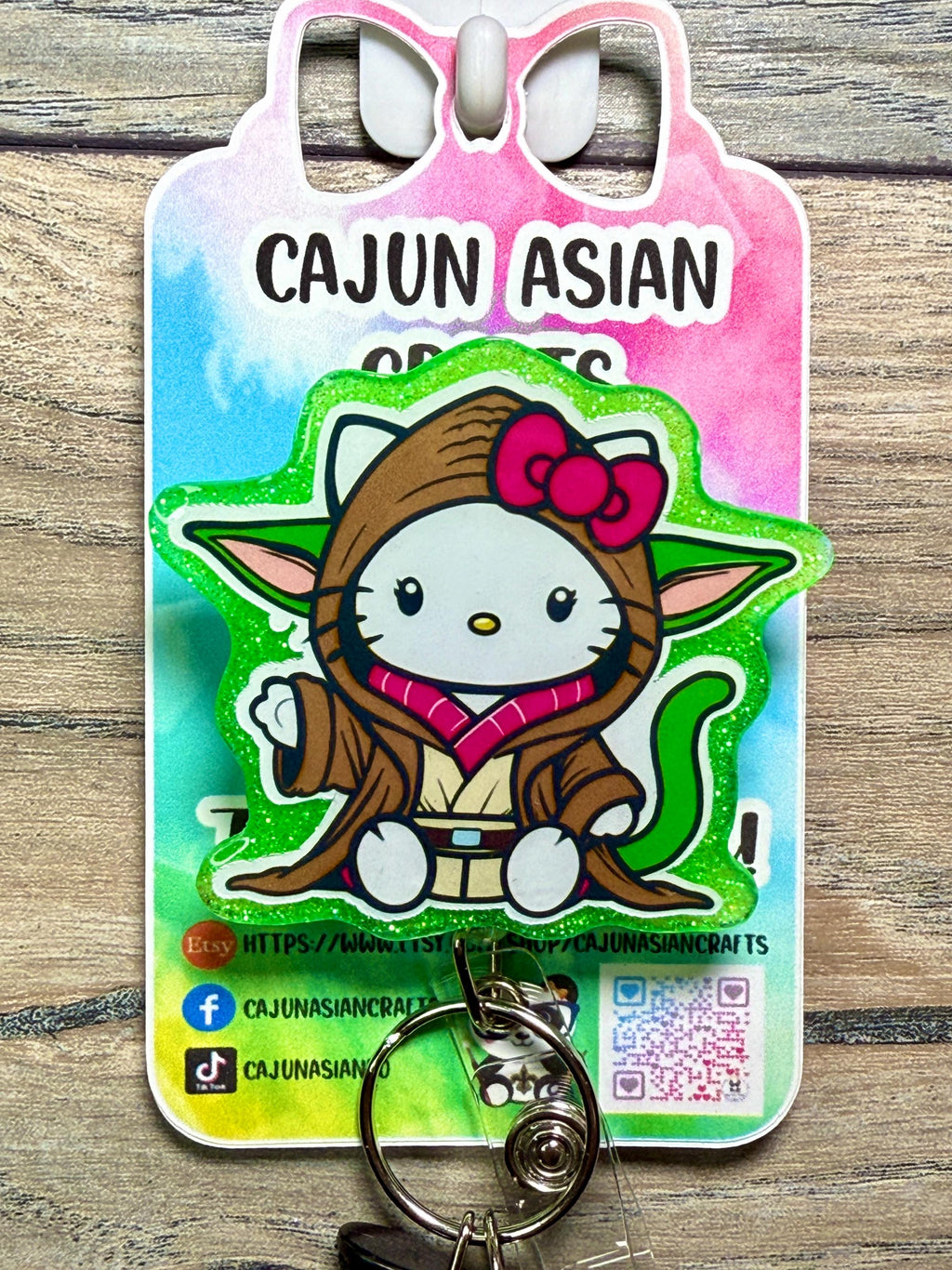 Cute Kitty Yoda Inspired Anime Badge Reel/ID Clip-Retractable Clips-(Alligator, Belt, MRI Safe, Carabiner) & Non-Retractable Clips