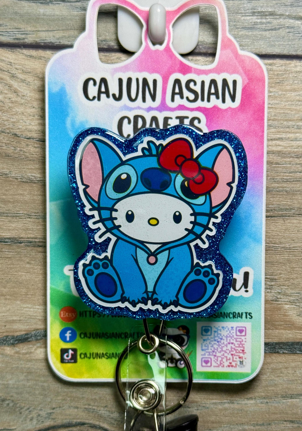 Cute Blue Kitty Stitch Anime Badge Reel/ID Clip Retractable-(Alligator, Belt, MRI Safe, Carabiner Clips) & Non-Retractable Clips