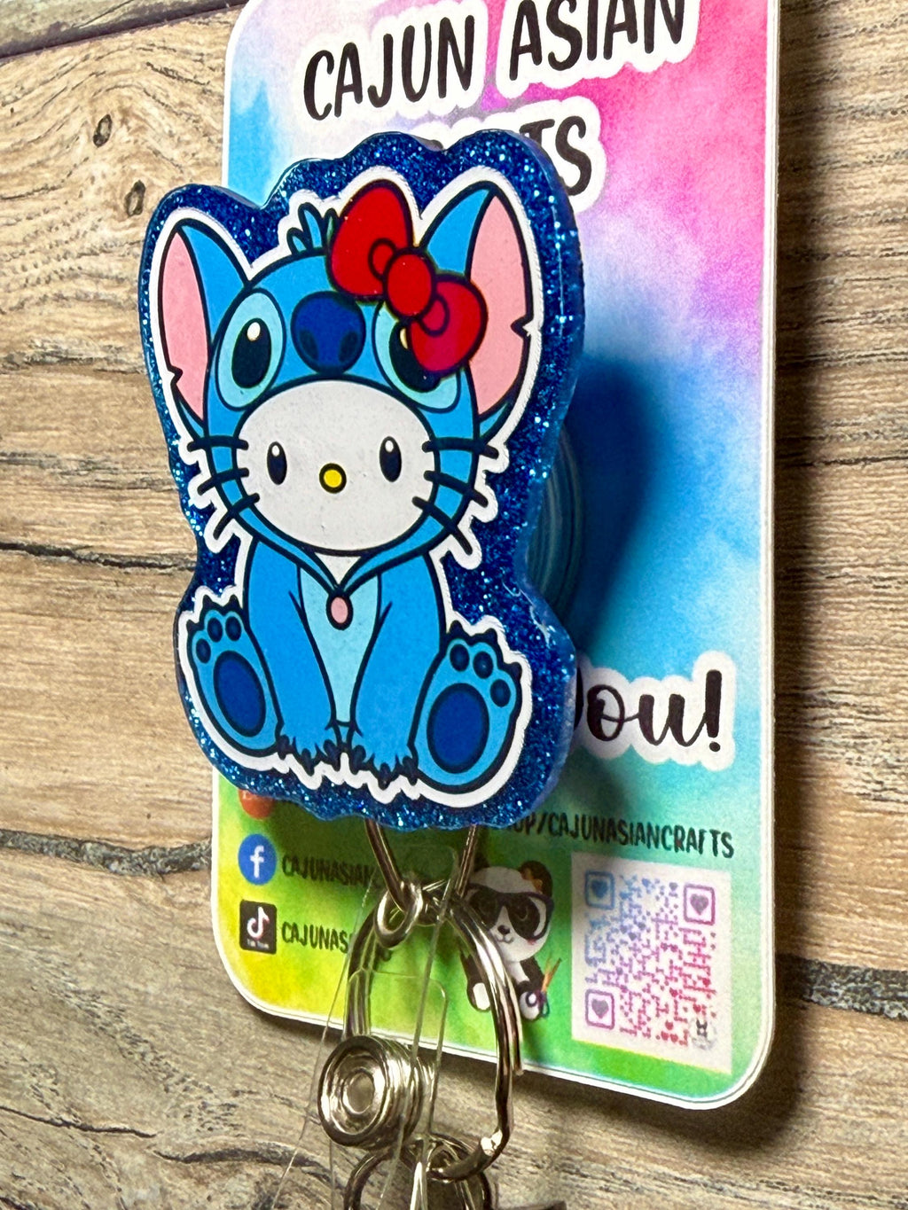 Cute Blue Kitty Stitch Anime Badge Reel/ID Clip Retractable-(Alligator, Belt, MRI Safe, Carabiner Clips) & Non-Retractable Clips