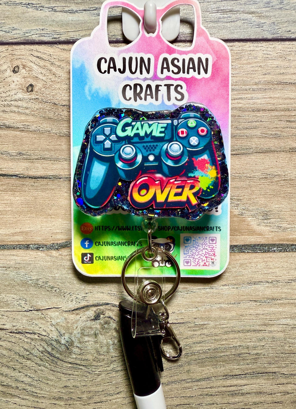 GameOver Video Game Controller Badge Reel/ID Clip-Retractable Clips-(Alligator, Belt, MRI Safe, Carabiner) & Non-Retractable Clips