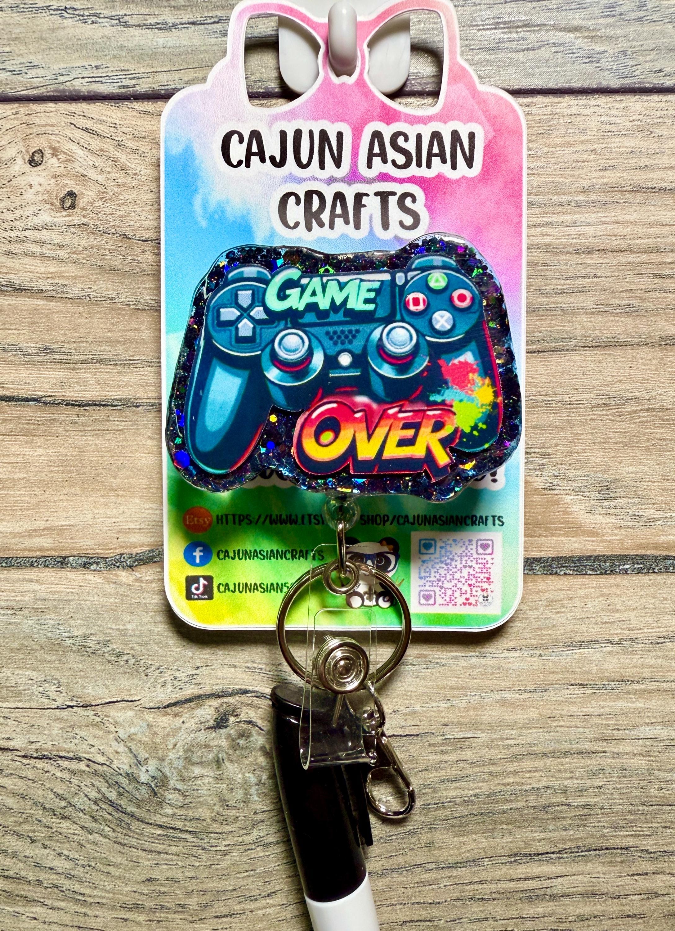 GameOver Video Game Controller Badge Reel/ID Clip-Retractable Clips-(Alligator, Belt, MRI Safe, Carabiner) & Non-Retractable Clips