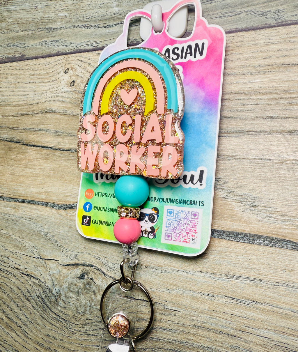 Cute Social Worker Badge Reel/ID Clip Retractable-(Alligator, Belt, MRI Safe, Carabiner Clips) & Non-Retractable Clips
