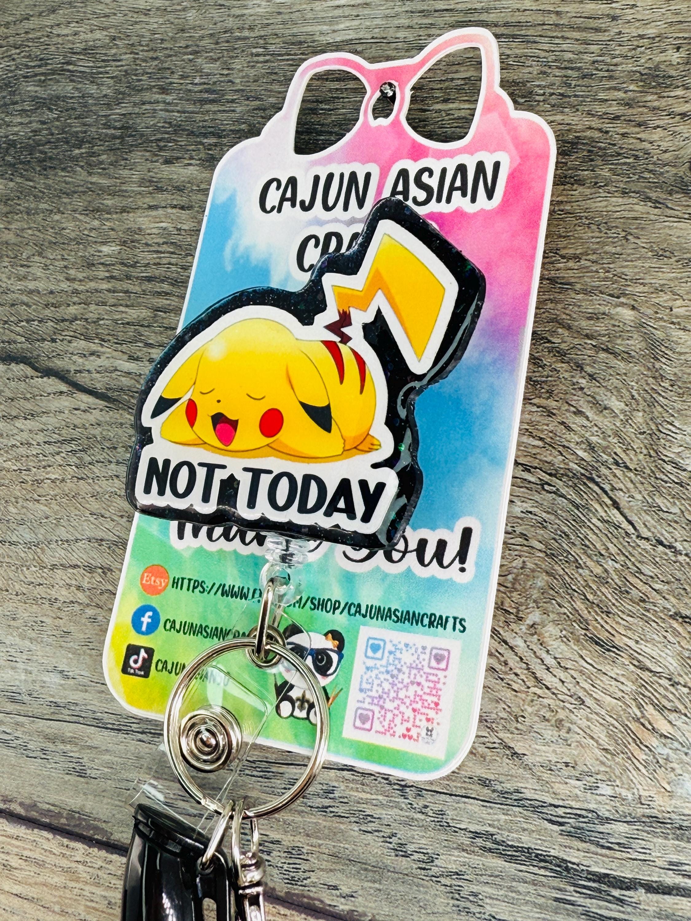 Tired Pikachu Pokemon Inspired Badge Reel/ID Clip-Retractable Clips-(Alligator, Belt, MRI Safe, Carabiner) & Non-Retractable Clips