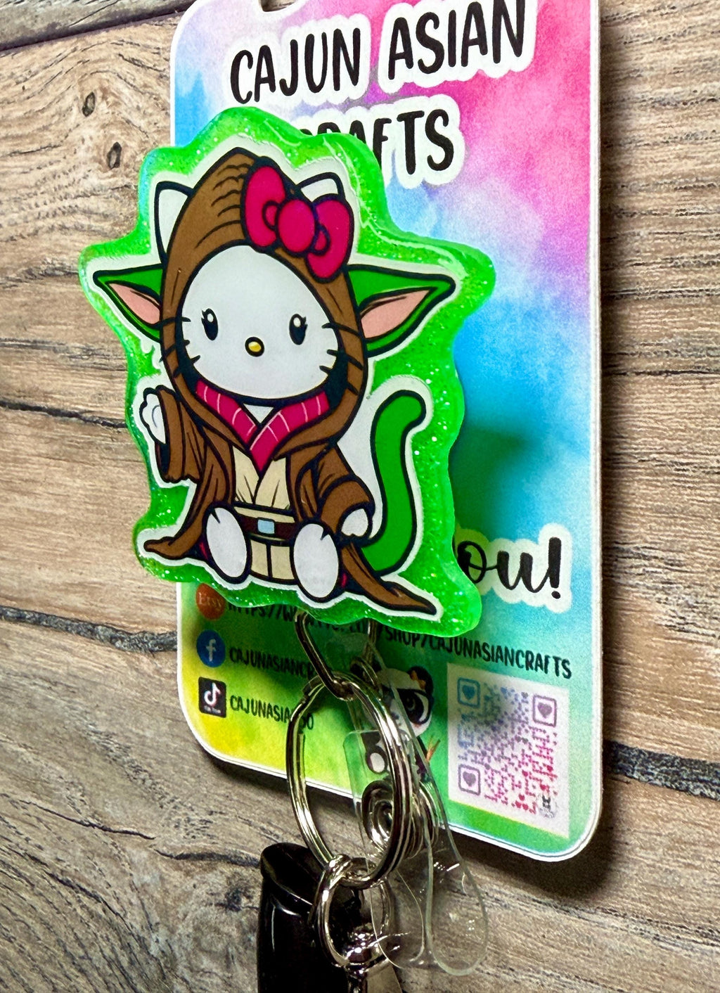 Cute Kitty Yoda Inspired Anime Badge Reel/ID Clip-Retractable Clips-(Alligator, Belt, MRI Safe, Carabiner) & Non-Retractable Clips