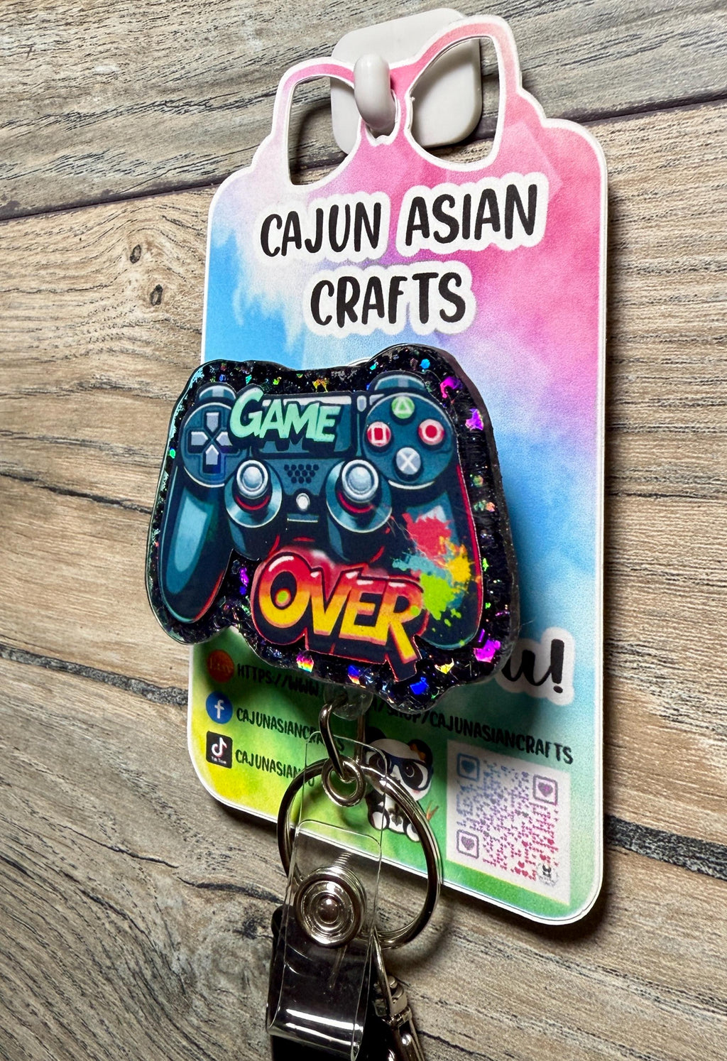 GameOver Video Game Controller Badge Reel/ID Clip-Retractable Clips-(Alligator, Belt, MRI Safe, Carabiner) & Non-Retractable Clips