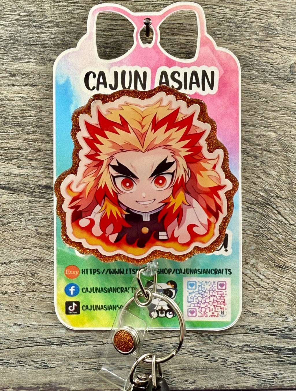 Rengoku Demon Anime Badge Reel/ID Clip/Name Tag Holder (Retractable, Belt, Non-Retractable, MRI Safe) Permanent or Interchangeable