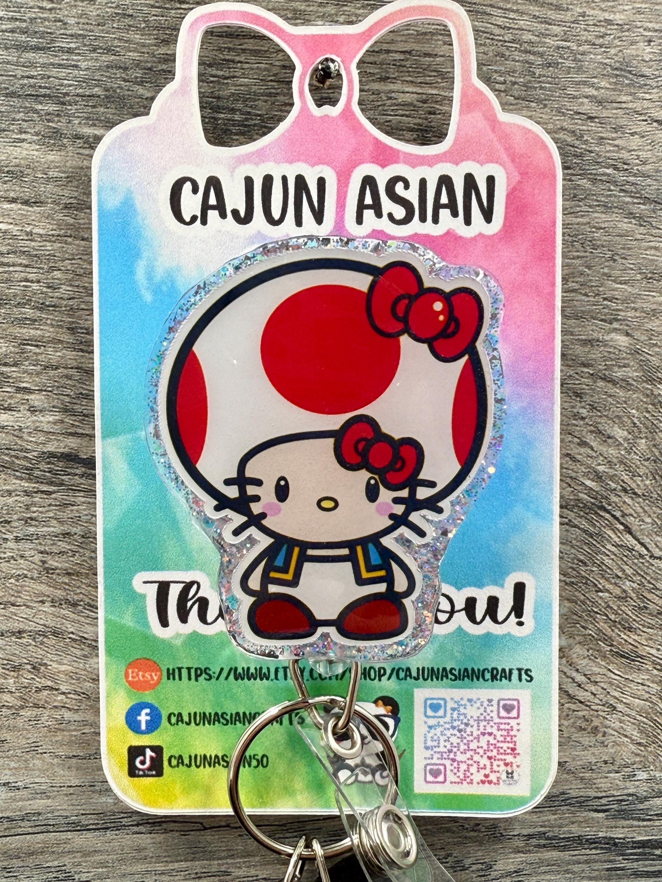 Cute Toad Kitty Inspired Anime Badge Reel/ID Clip-Retractable Clips-(Alligator, Belt, MRI Safe, Carabiner) & Non-Retractable Clips