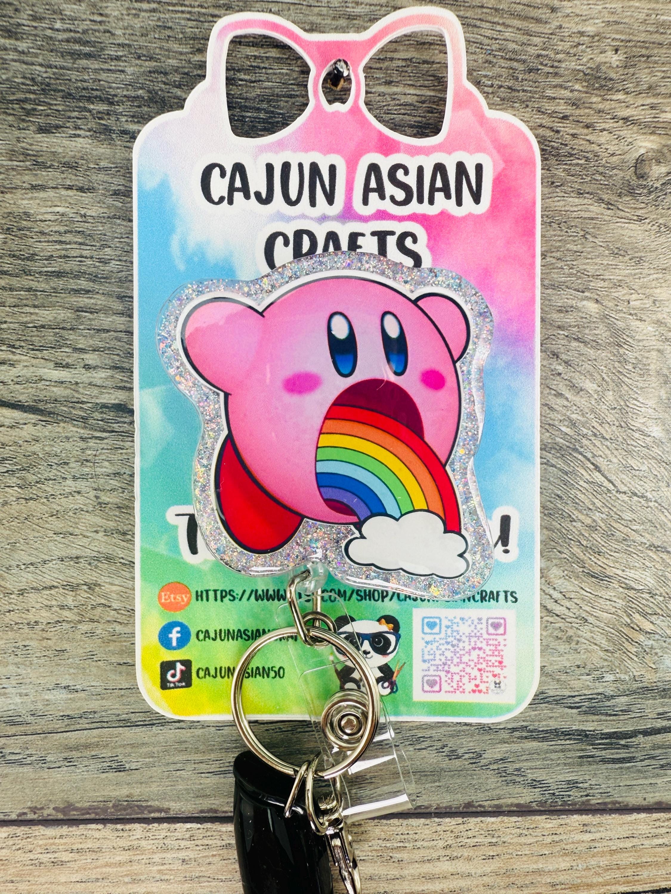 Rainbow Kirby Video Game Badge Reel/ID Clip-Retractable Clips-(Alligator, Belt, MRI Safe, Carabiner) & Non-Retractable Clips