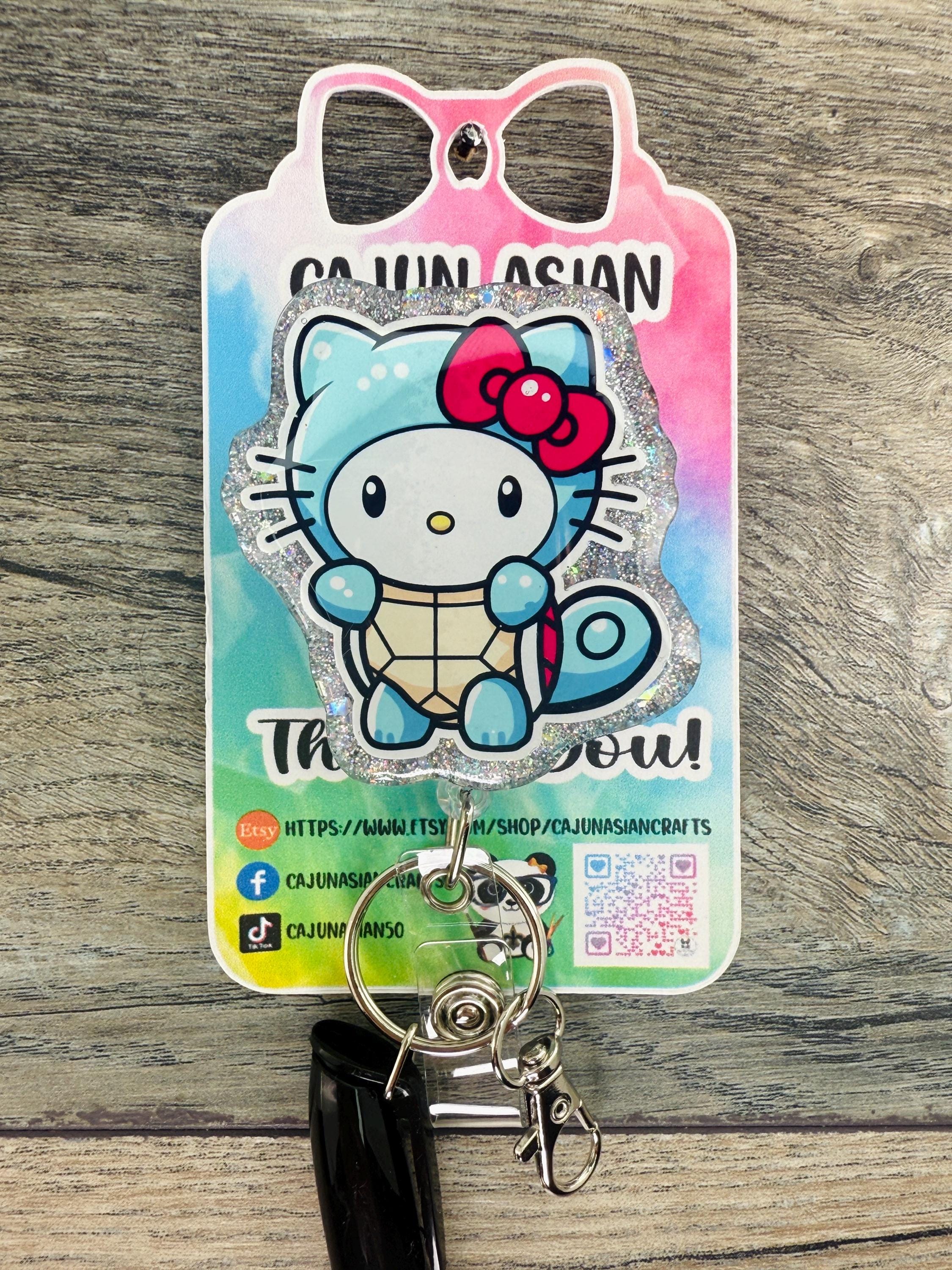 Cute Squirtle Inspired Kitty Badge Reel/ID Clip Retractable-(Alligator, Belt, MRI Safe, Carabiner Clips) & Non-Retractable Clips