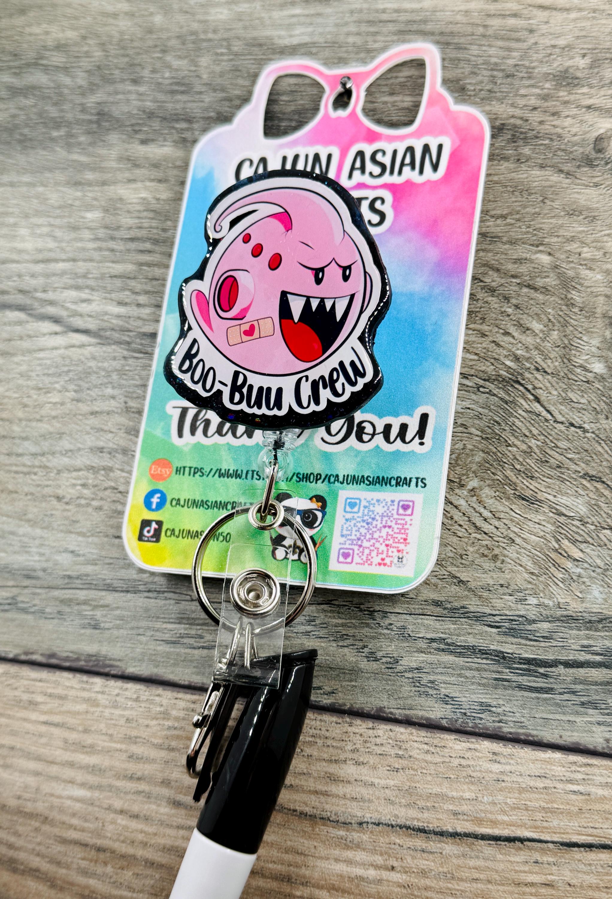 Boo and Majin Buu Inspired Badge Reel/ID Clip Retractable-(Alligator, Belt, MRI Safe, Carabiner Clips) & Non-Retractable Clips