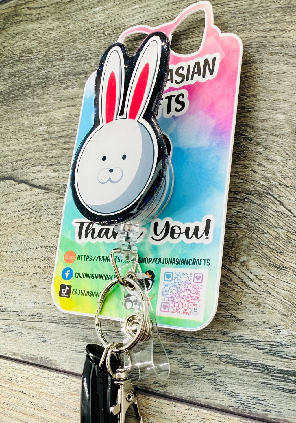 Rabbit Mask Ghoul Anime Badge Reel/ID Clip-Retractable Clips-(Alligator, Belt, MRI Safe, Carabiner) & Non-Retractable Clips