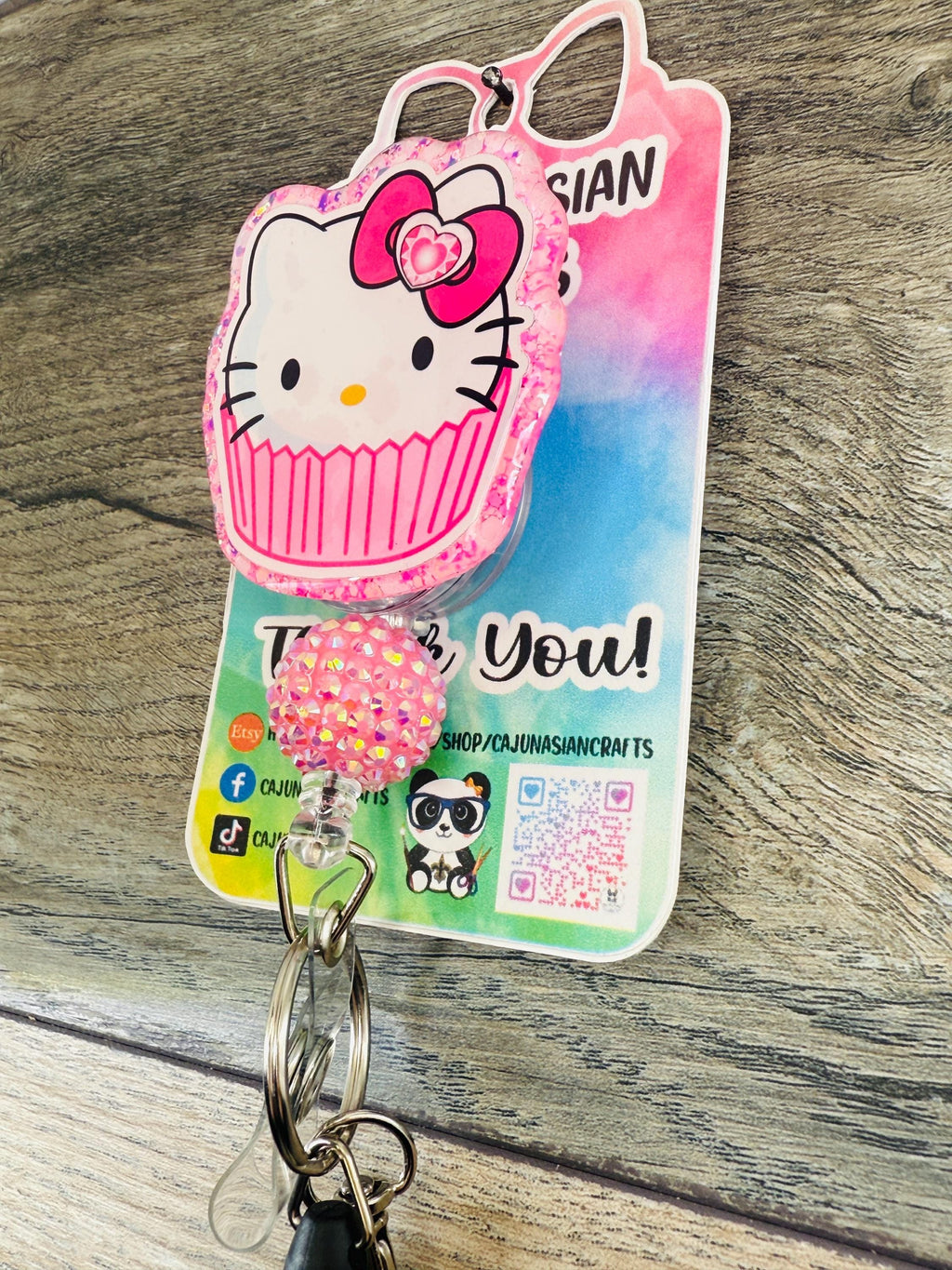 Cute Cupcake Kitty Badge Reel/ID Clip Retractable-(Alligator, Belt, MRI Safe, Carabiner Clips) & Non-Retractable Clips