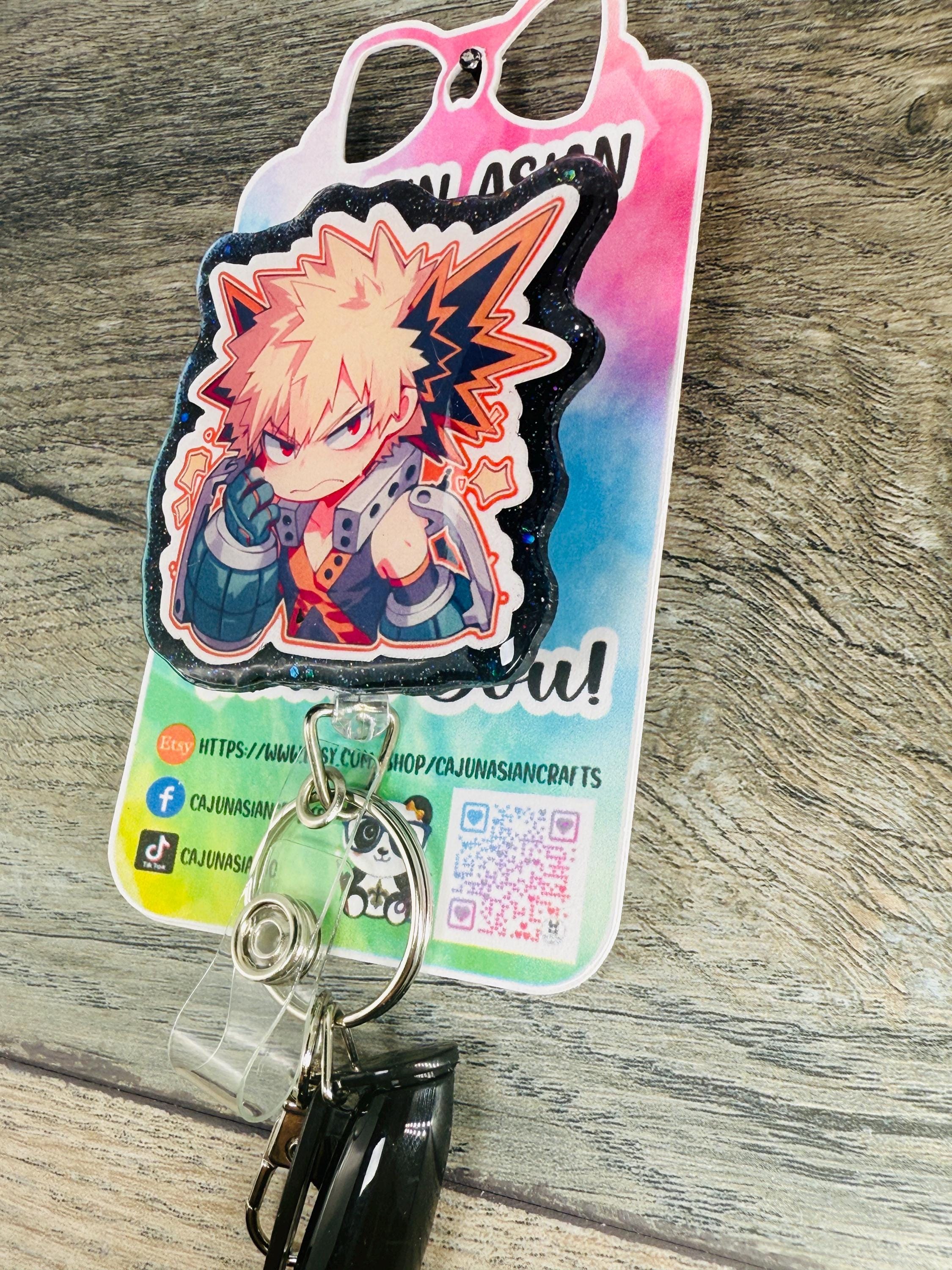 MHA Baku Inspired Anime Badge Reel/ID Clip Retractable-(Alligator, Belt, MRI Safe, Carabiner Clips) & Non-Retractable Clips