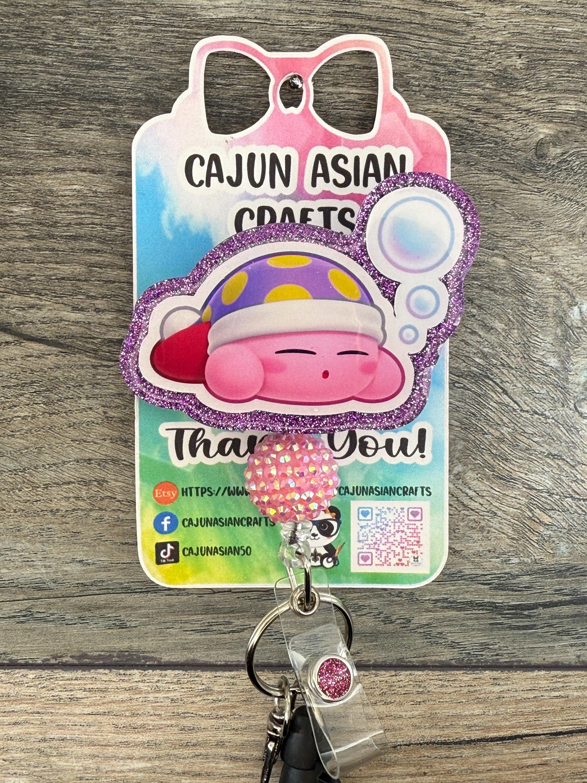 Sleepy Kirby Inspired Badge Reel/ID Clip Retractable-(Alligator, Belt, MRI Safe, Carabiner Clips) & Non-Retractable Clips