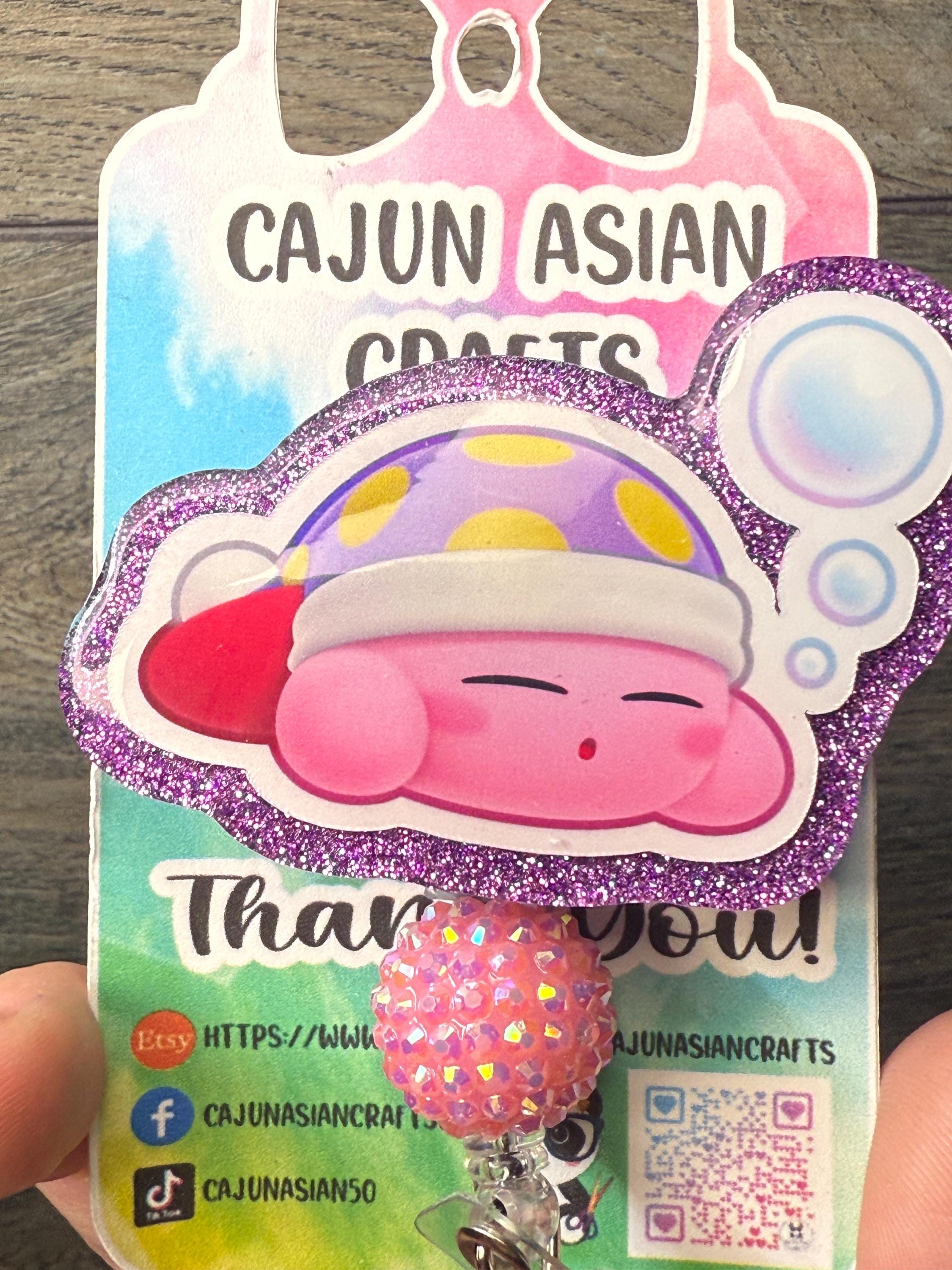 Sleepy Kirby Inspired Badge Reel/ID Clip Retractable-(Alligator, Belt, MRI Safe, Carabiner Clips) & Non-Retractable Clips