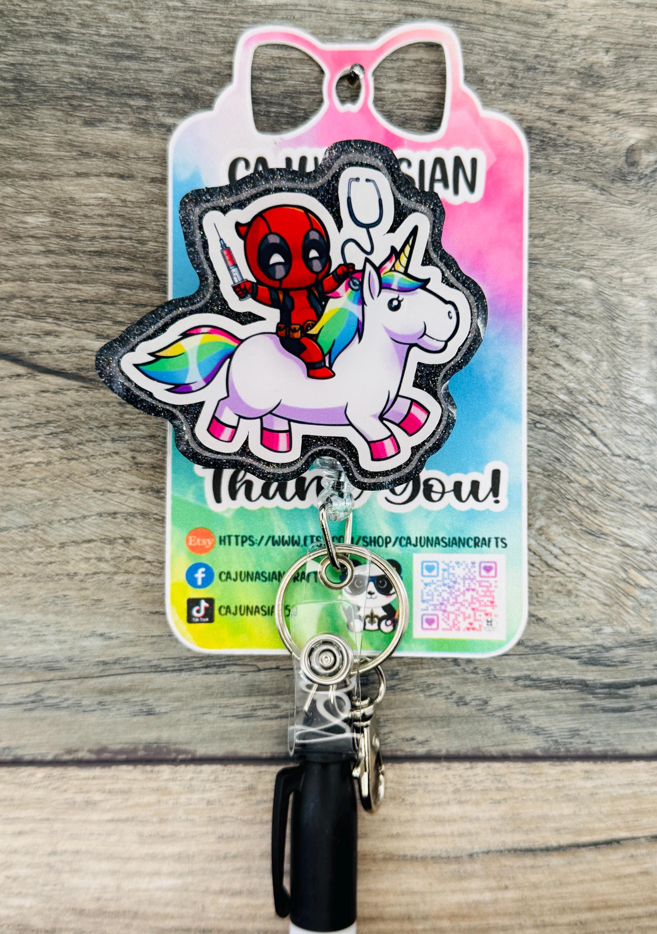 Healthcare Inspired Deadpool Unicorn Badge Reel/ID Clip-Retractable Clips-(Alligator, Belt, MRI Safe, Carabiner) & Non-Retractable Clips
