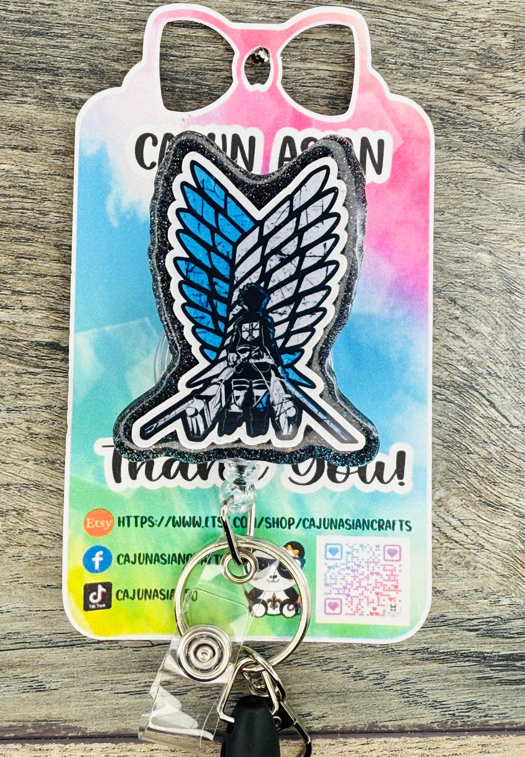 Anime Titan Wings Inspired Badge Reel/ID Clip Retractable-(Alligator, Belt, MRI Safe, Carabiner Clips) & Non-Retractable Clips