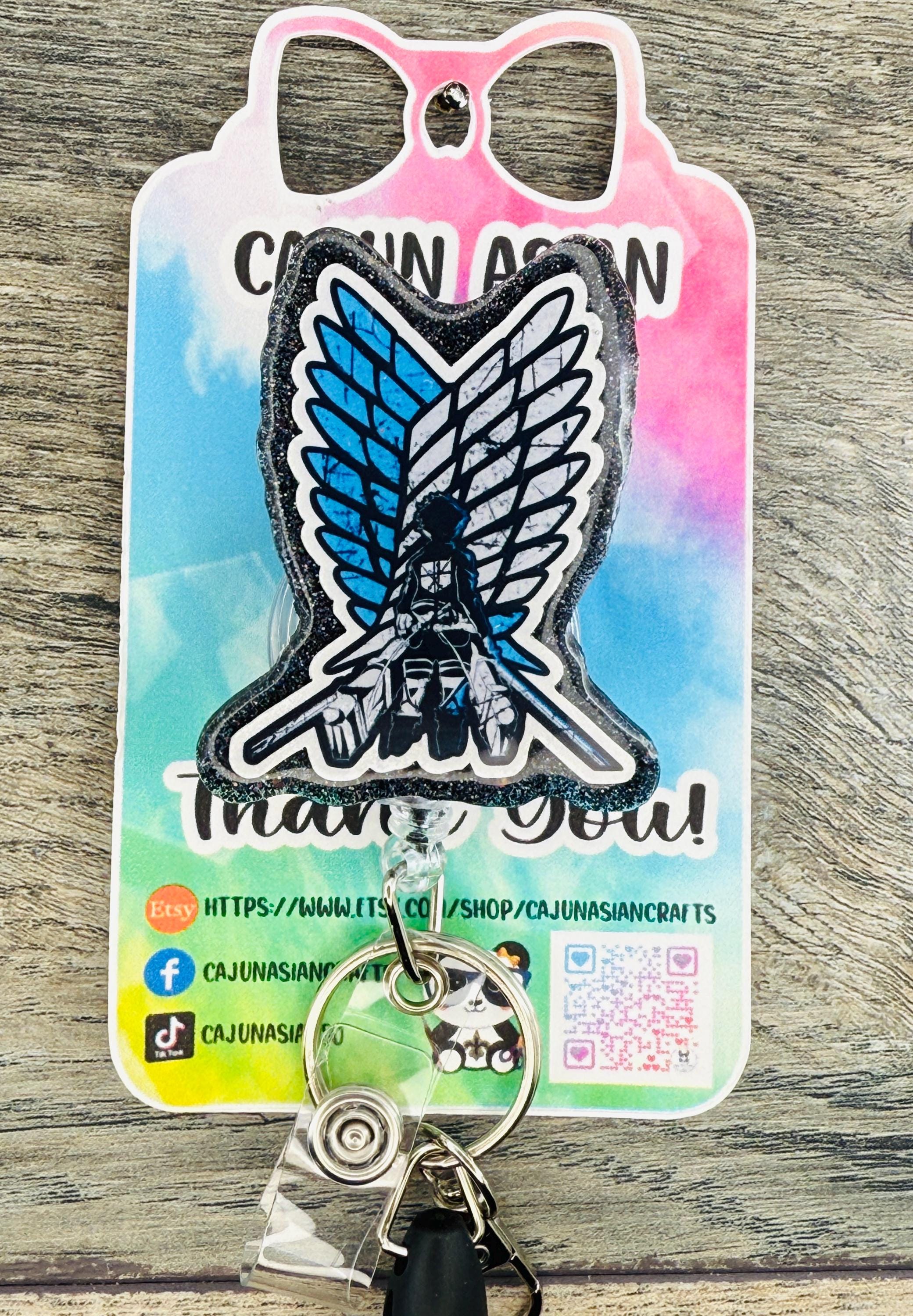 Anime Titan Wings Inspired Badge Reel/ID Clip Retractable-(Alligator, Belt, MRI Safe, Carabiner Clips) & Non-Retractable Clips