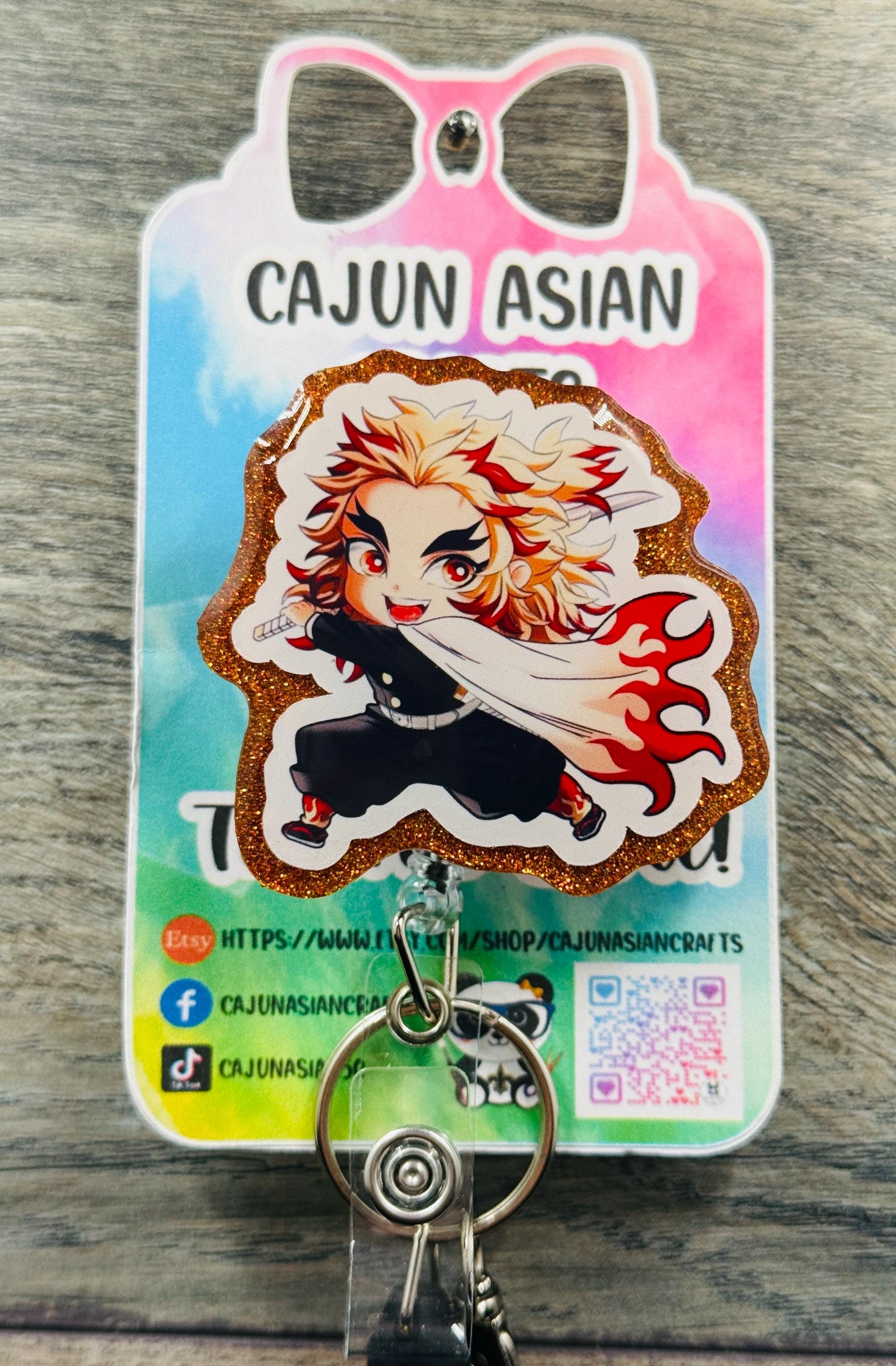 Fire Chibi Demon Anime Badge Reel/ID Clip Retractable-(Alligator, Belt, MRI Safe, Carabiner Clips) & Non-Retractable Clips