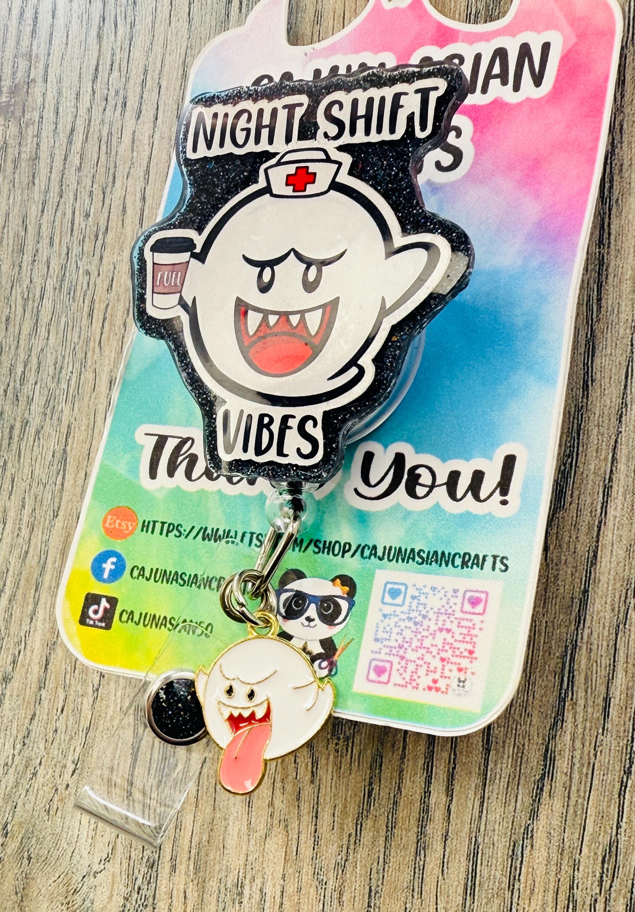 Night Shift Boo Badge Reel/ID Clip Retractable-(Alligator, Belt, MRI Safe, Carabiner Clips) & Non-Retractable Clips