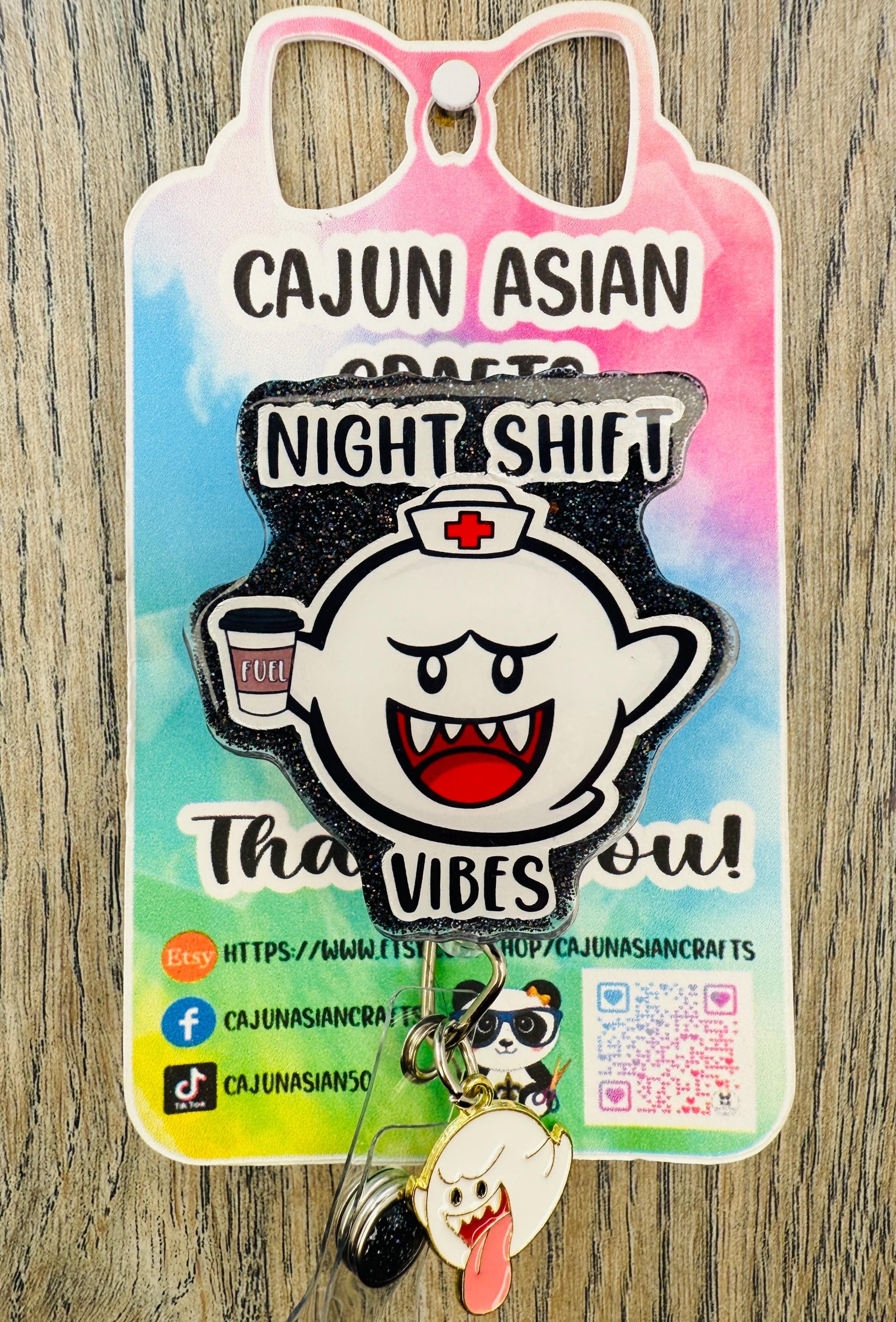 Night Shift Boo Badge Reel/ID Clip Retractable-(Alligator, Belt, MRI Safe, Carabiner Clips) & Non-Retractable Clips