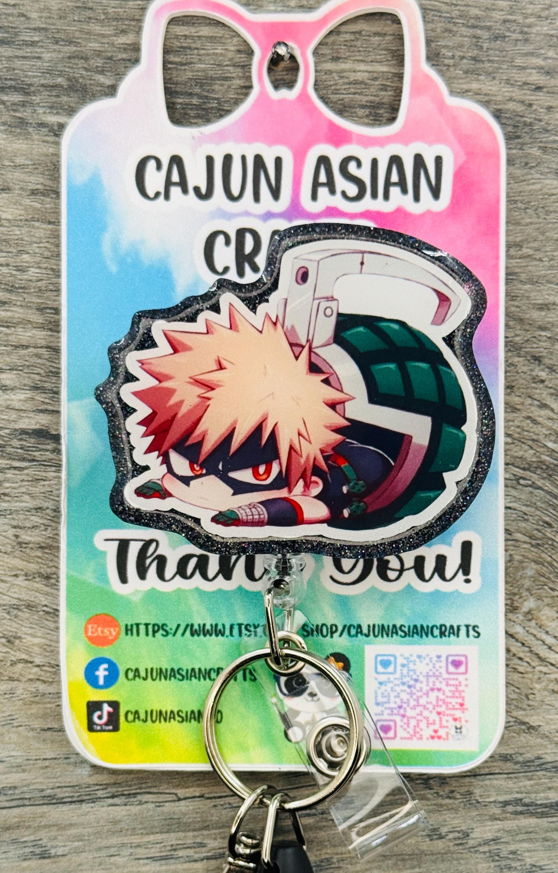 MHA Baku-Bomb Inspired Anime Badge Reel/ID Clip Retractable-(Alligator, Belt, MRI Safe, Carabiner Clips) & Non-Retractable Clips