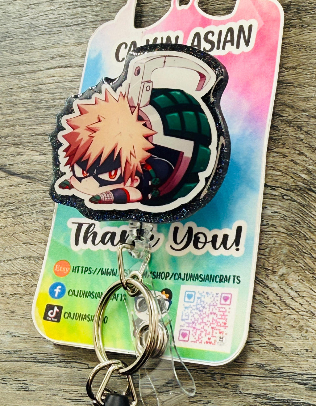 MHA Baku-Bomb Inspired Anime Badge Reel/ID Clip Retractable-(Alligator, Belt, MRI Safe, Carabiner Clips) & Non-Retractable Clips