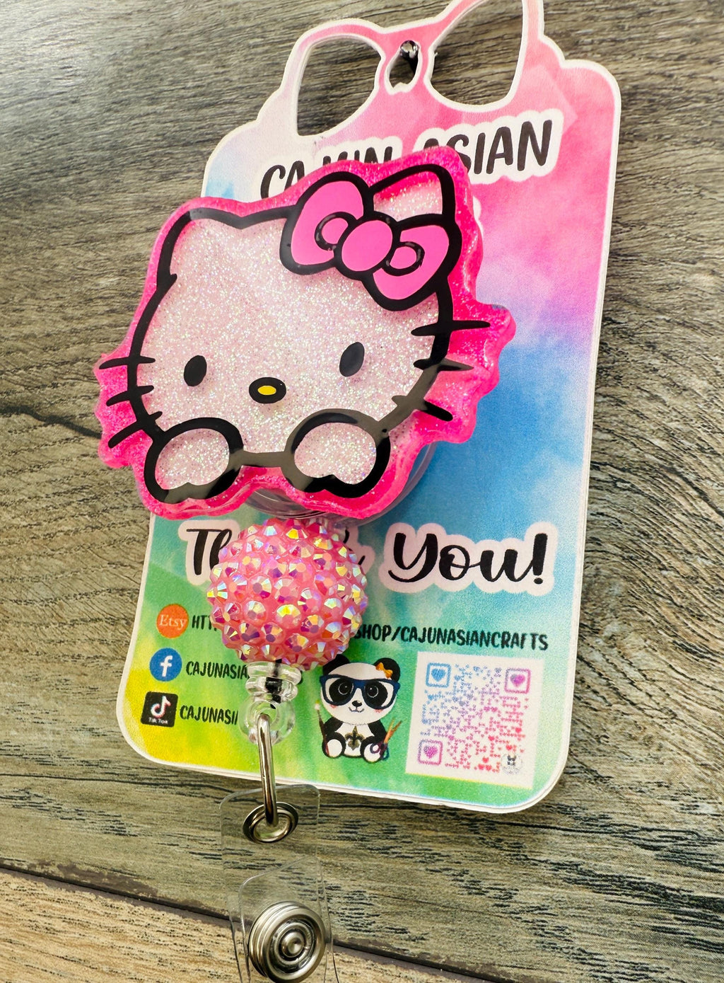 Pink Kitty Badge Reel/ID Clip Retractable-(Alligator, Belt, MRI Safe, Carabiner Clips) & Non-Retractable Clips
